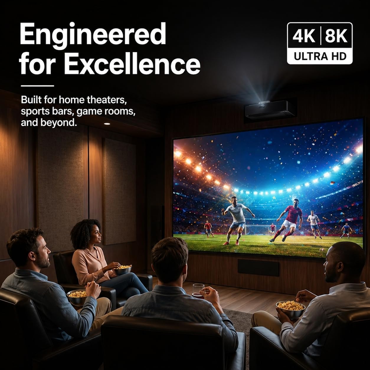 KHOMO Gear Fixed Frame Projector Screen Matte 200 Inch, Wall Mounted Display for Home Theater, 16:9 4K 8K Ultra HD HDR Active 3D, 1.1 Gain, Ultra Short Throw