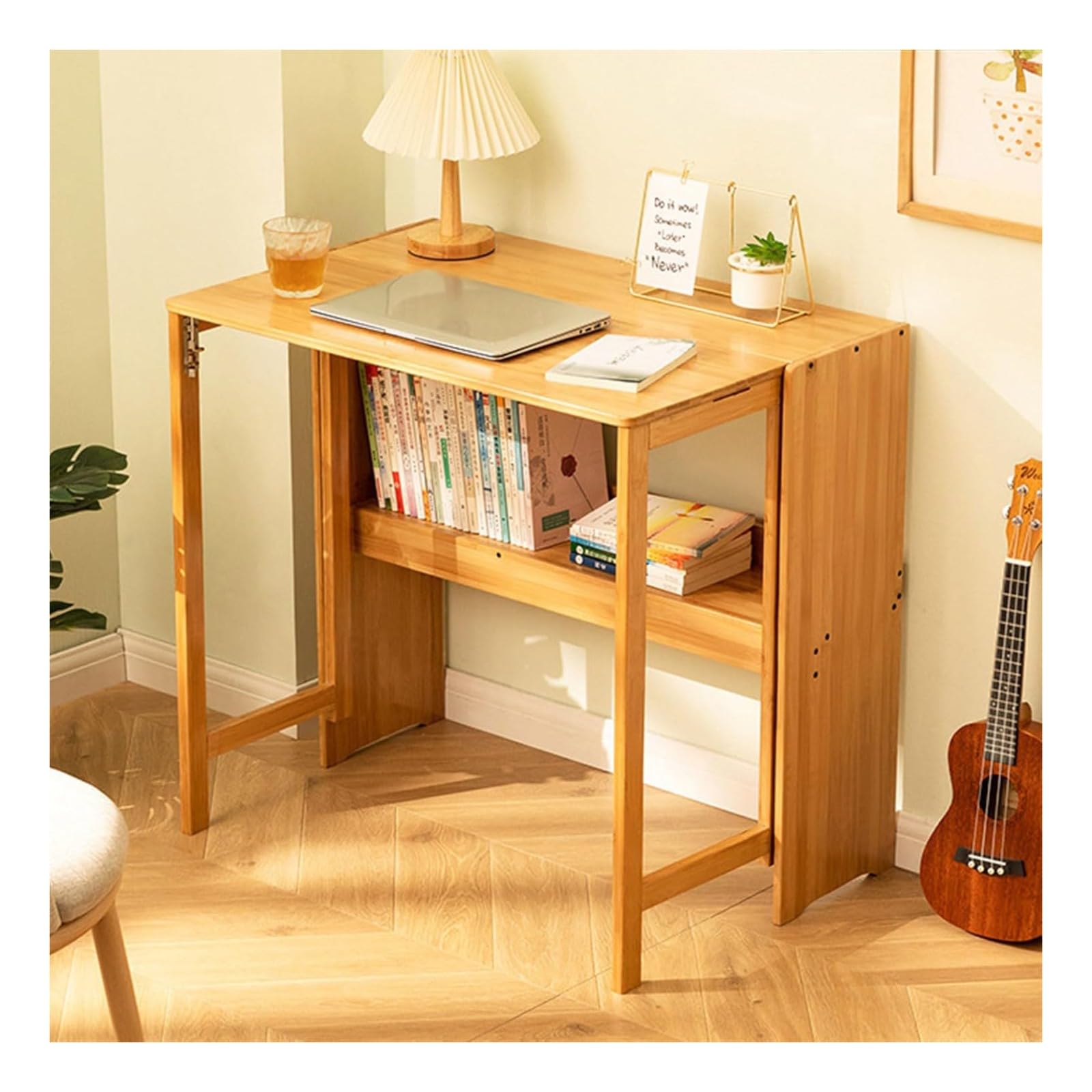 Wdsopk Beige Computer Desk Home Office Desk Portable Bamboo Folding Computer Desk - Space Saving Study Writing Table For Writing Workstation Bedroom Study Furniture（-103X54x76cm）