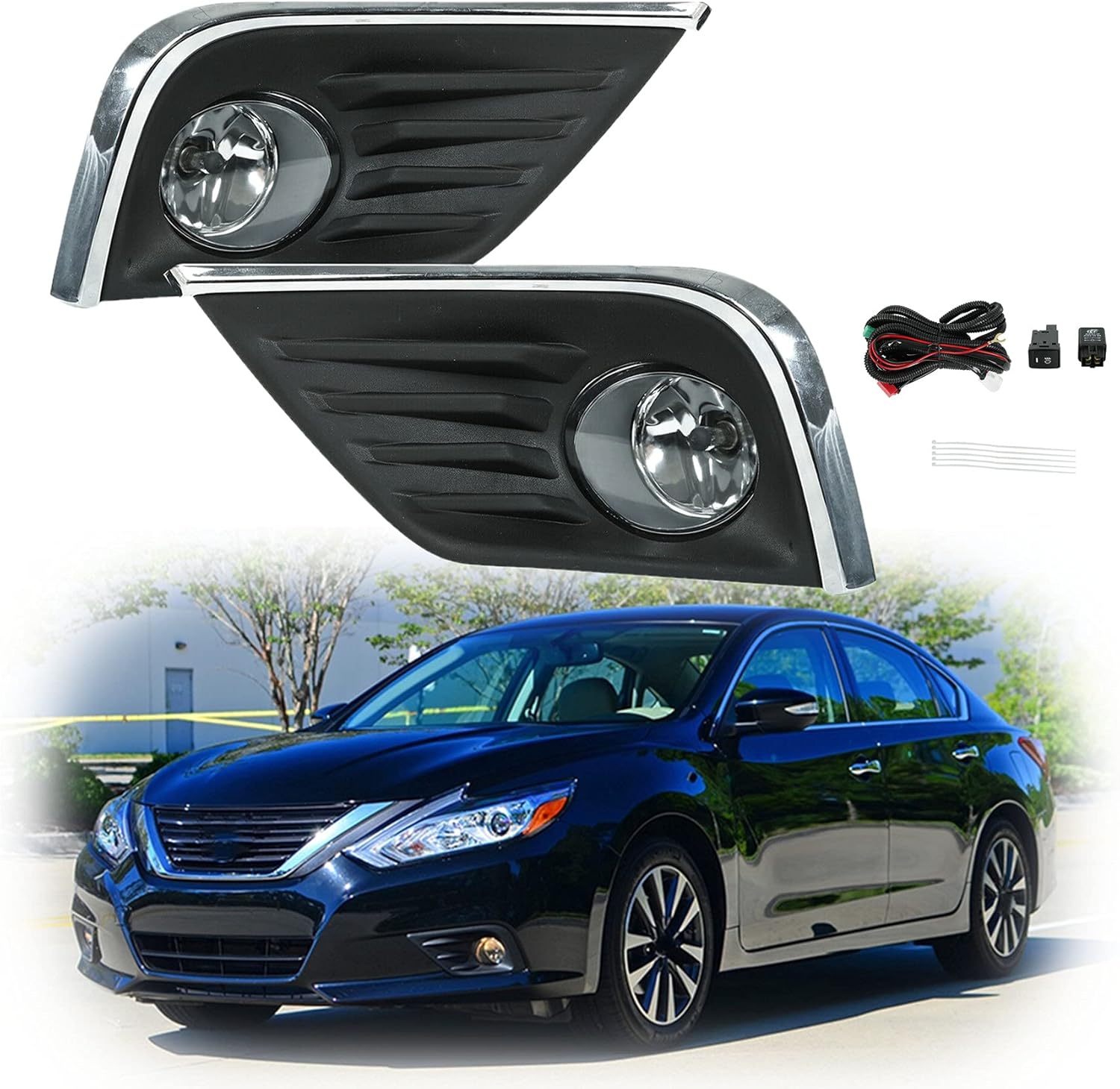 munirater Driver+passenger Side Fog Lights with Front Bumper Bezel Wires Switch Bulbs Replacement for Altima Sedan 2016-2018