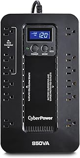 CyberPower EC850LCD Ecologic Battery Backup & Surge Protector UPS System, 850VA/510W, 12 Outlets, ECO Mode, Compact, Uninterruptible Power Supply