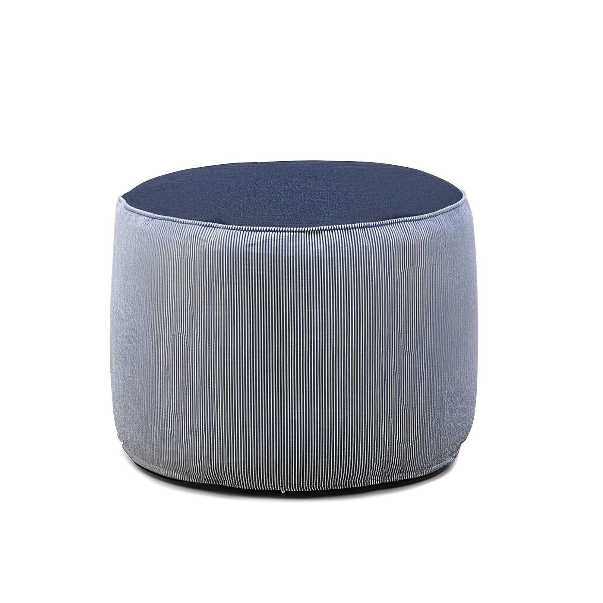Style Homez Premio, Round Ottoman 100% Cotton Canvas Printed Bean Bag Cover, Extra Large Size Blue Stripes with Blue Denim Color-image-35