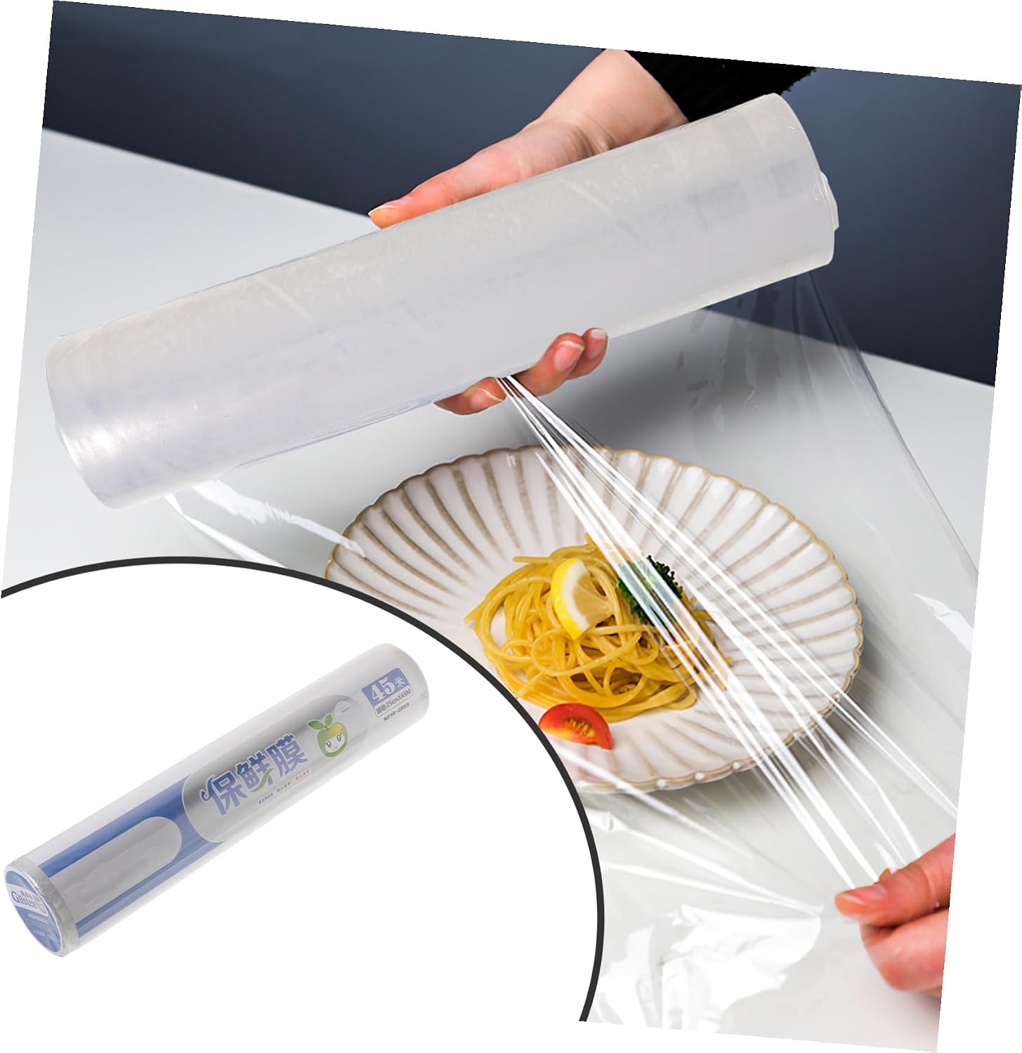 Disposable Food Cling Wrap Roll 2pcs 25cm X 45m Pe Foodservice Film with Slide Cutter Airtight Food Save Wrap for Kitchen and Household Use