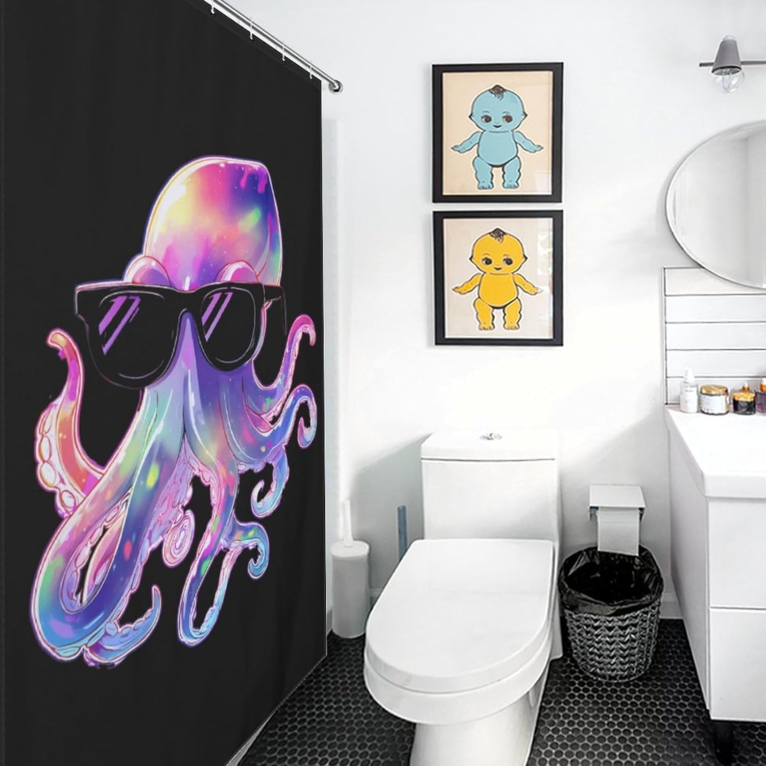 Funny Colorful Squid Shower Curtain 46.85x70.87Inch（119x180cm） Polyester Bath Curtain Shower Curtains Printed Decorative