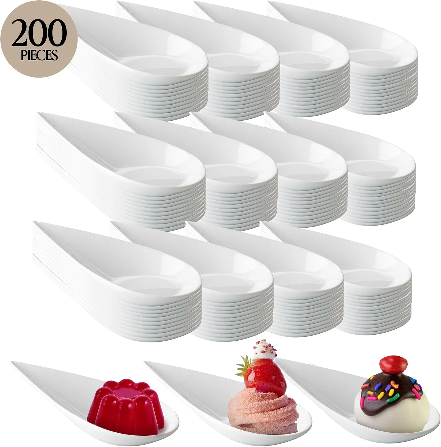 200 Pieces Teardrop Spoon Set, 1.5 Ounce, Asian Dessert Spoons for Home, Kitchen, or Restaurant, Plastic Appetizer Spoons, Plastic Tasting Spoons Disposable, and Recyclable (White)