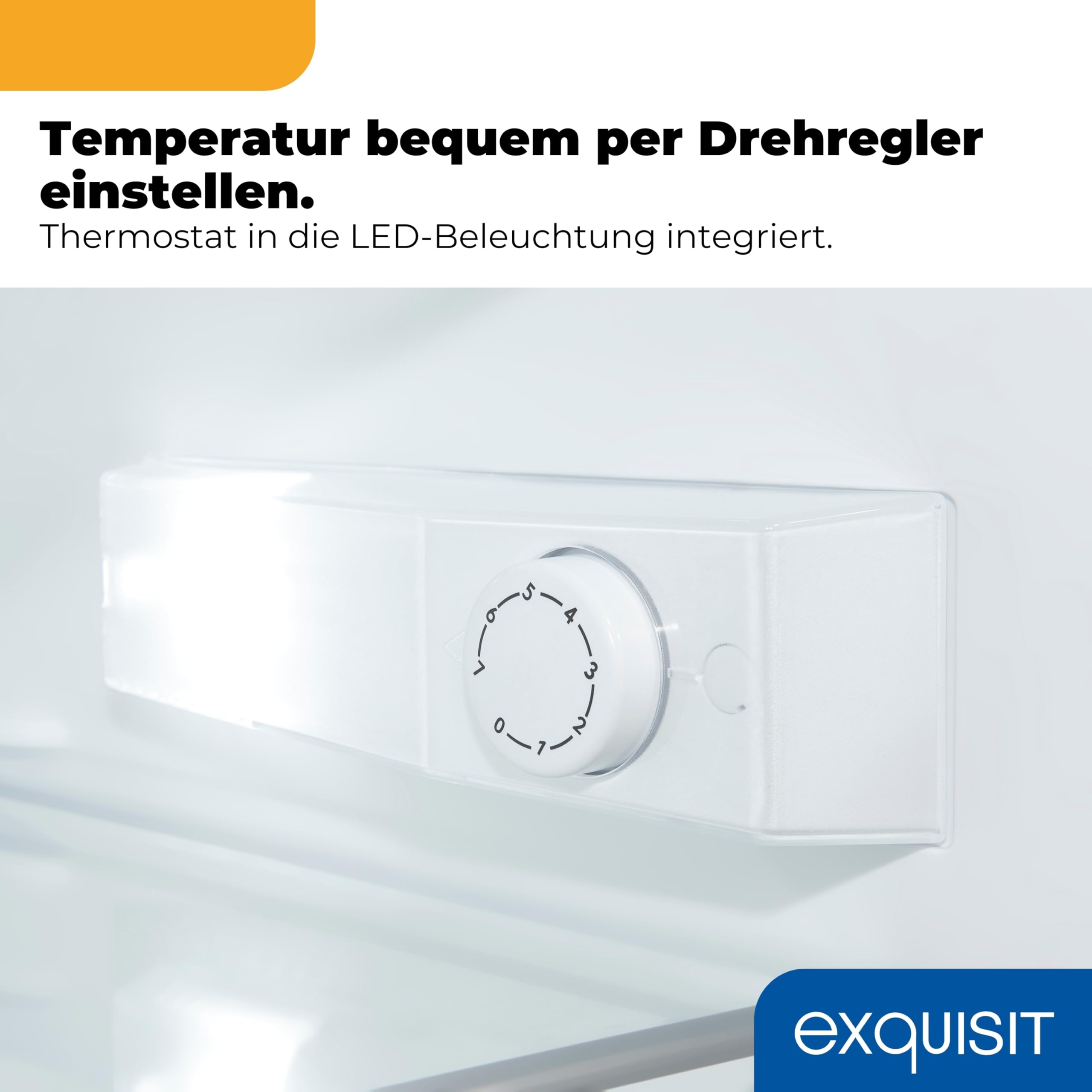 Exquisit Vollraumkühlschrank | 133 l Nutzinhalt, Energieklasse E, 40 dB(A) | kompakte Bauform, LED-Innenbeleuchtung, manuelle Temperaturregelung, Flaschenfach, Gemüseschublade | KS516-V-H-010E weiss