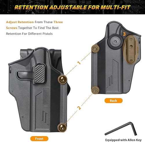 Miniatura 5 de Funda universal OWB compatible con GlockSig SauerCZRugerSmith & Wesson1911TaurusSpringfield ArmoryBeretta etc 80+ pistolas, pala ajustable de 360,