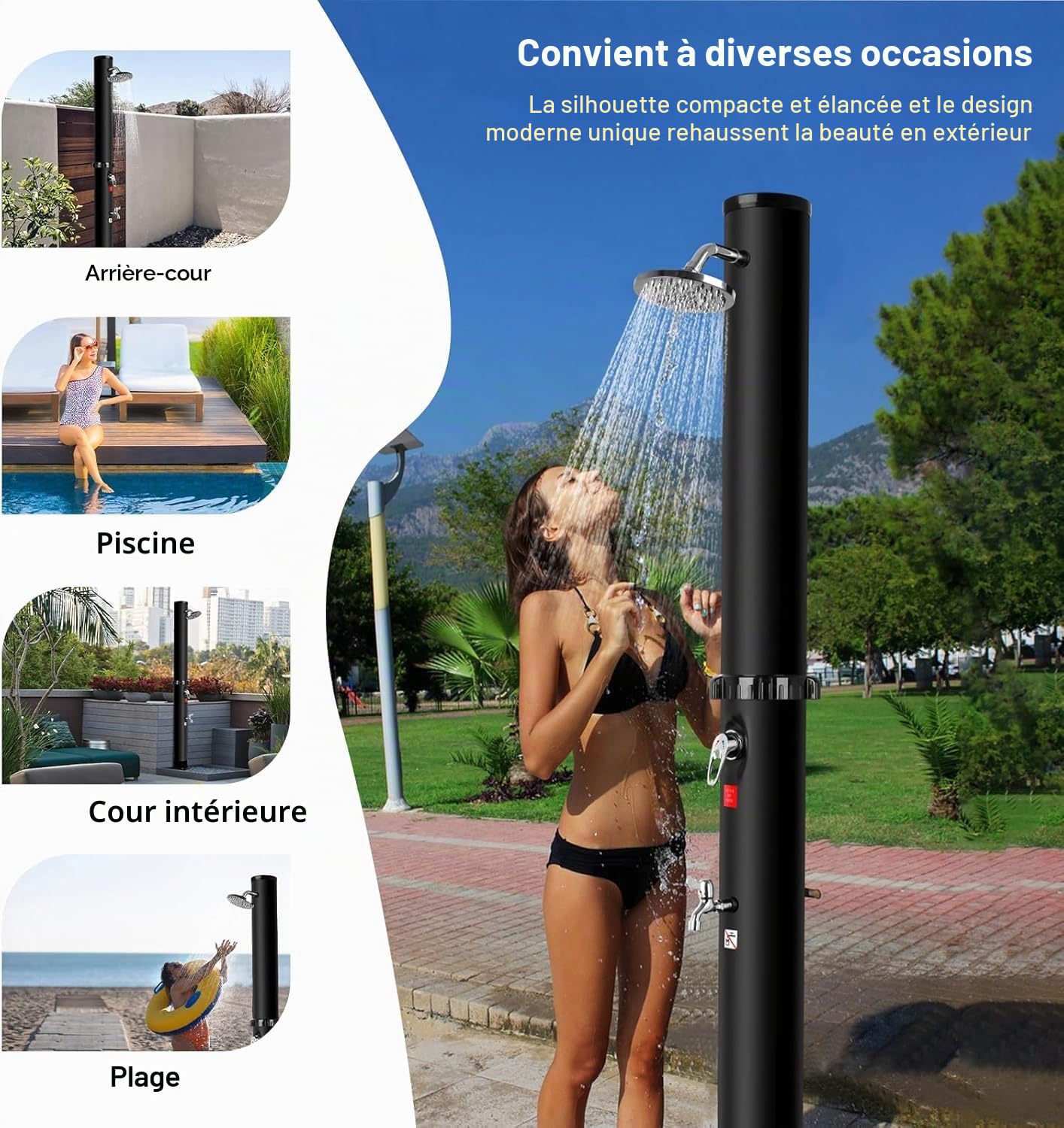 35 litres Douche Solaire Extérieure pour Jardin et Piscine avec Oxford Housse de Protection - Douches de Jardin Réglable avec Robinet, Température Maximale de 60°C