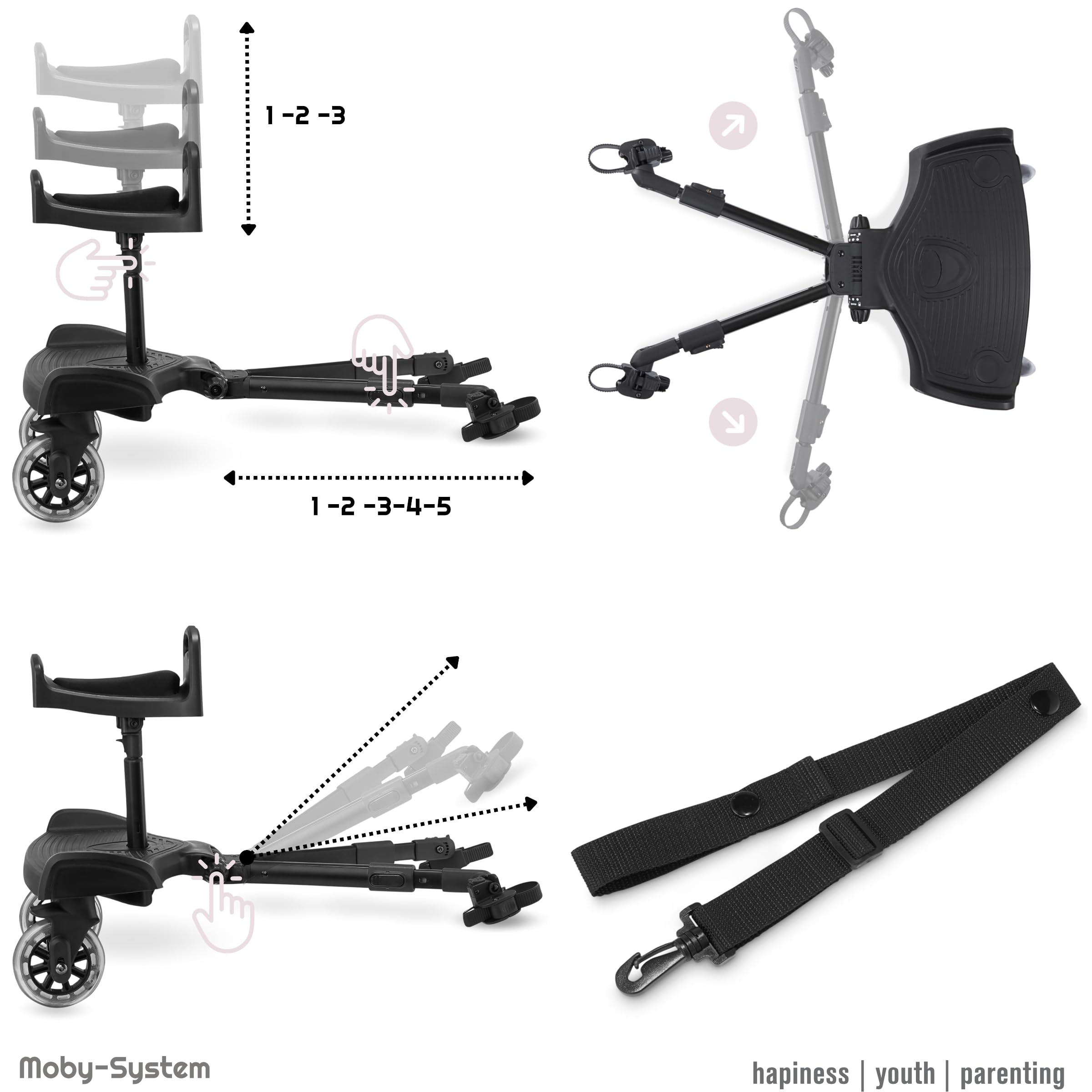 Poussette Moby-System Runner Mountain 3 Roues - Compacte, Pliable, Noir - Amour De Bébé