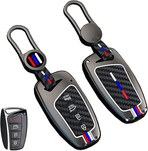 Funda de fibra de carbono para llavero Hyundai con llavero compatible con Hyundai Genesis Santa Fe Equus Azera Smart Key Shell Accesorios (para
