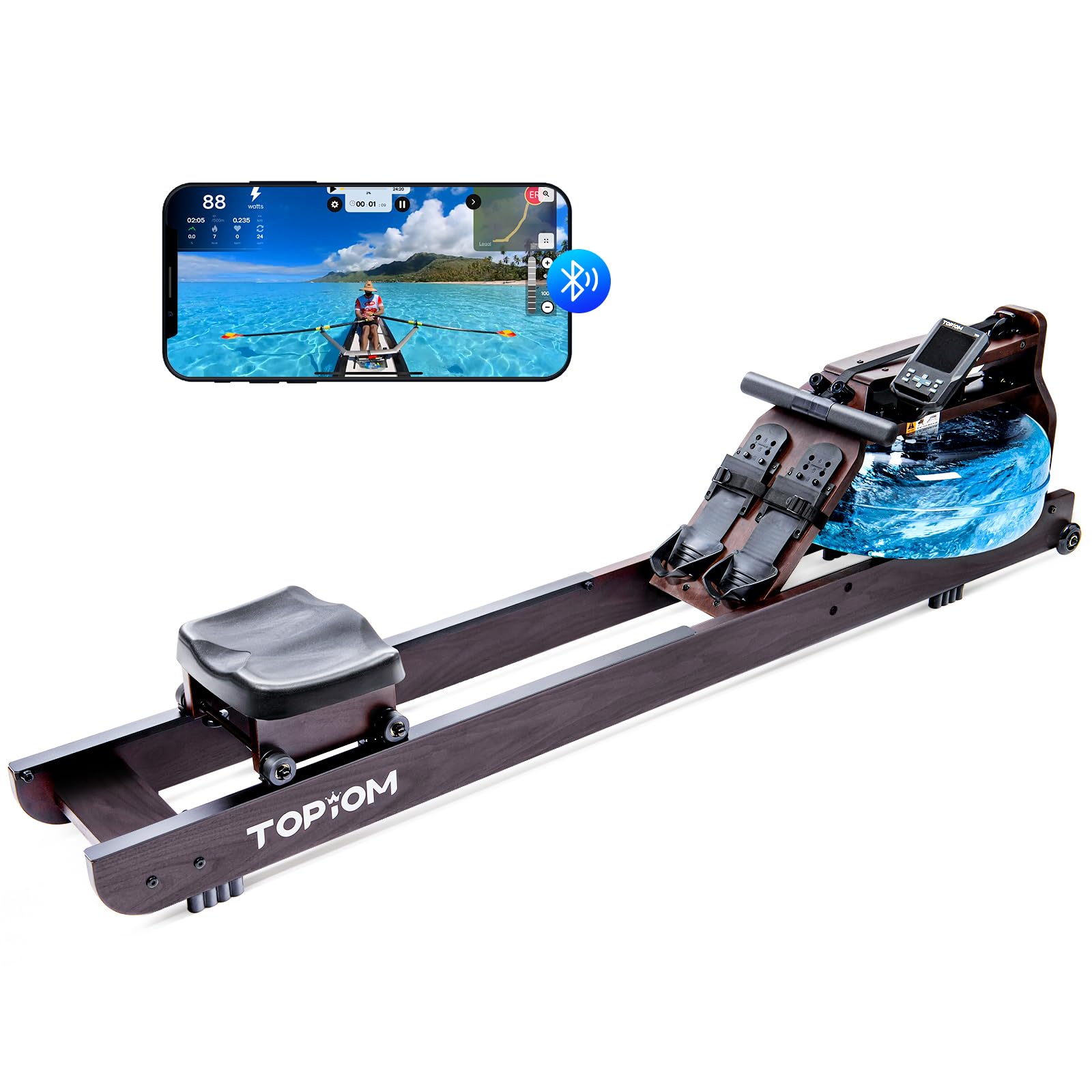 Water Rowing Machine for Home Use, Foldable Rower Machine with Dedicated Monitor & Bluetooth App, Upgraded Handle, Adjustable Footpad, Tablet Holder Water Rowing Machine