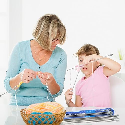 Miniatura 5 de LEMESO Juego de 22 agujas de tejer de acero inoxidable, 11 pares de agujas de tejer de metal rectas de un solo punto, 11 tamaños de 0.079 in-0.256