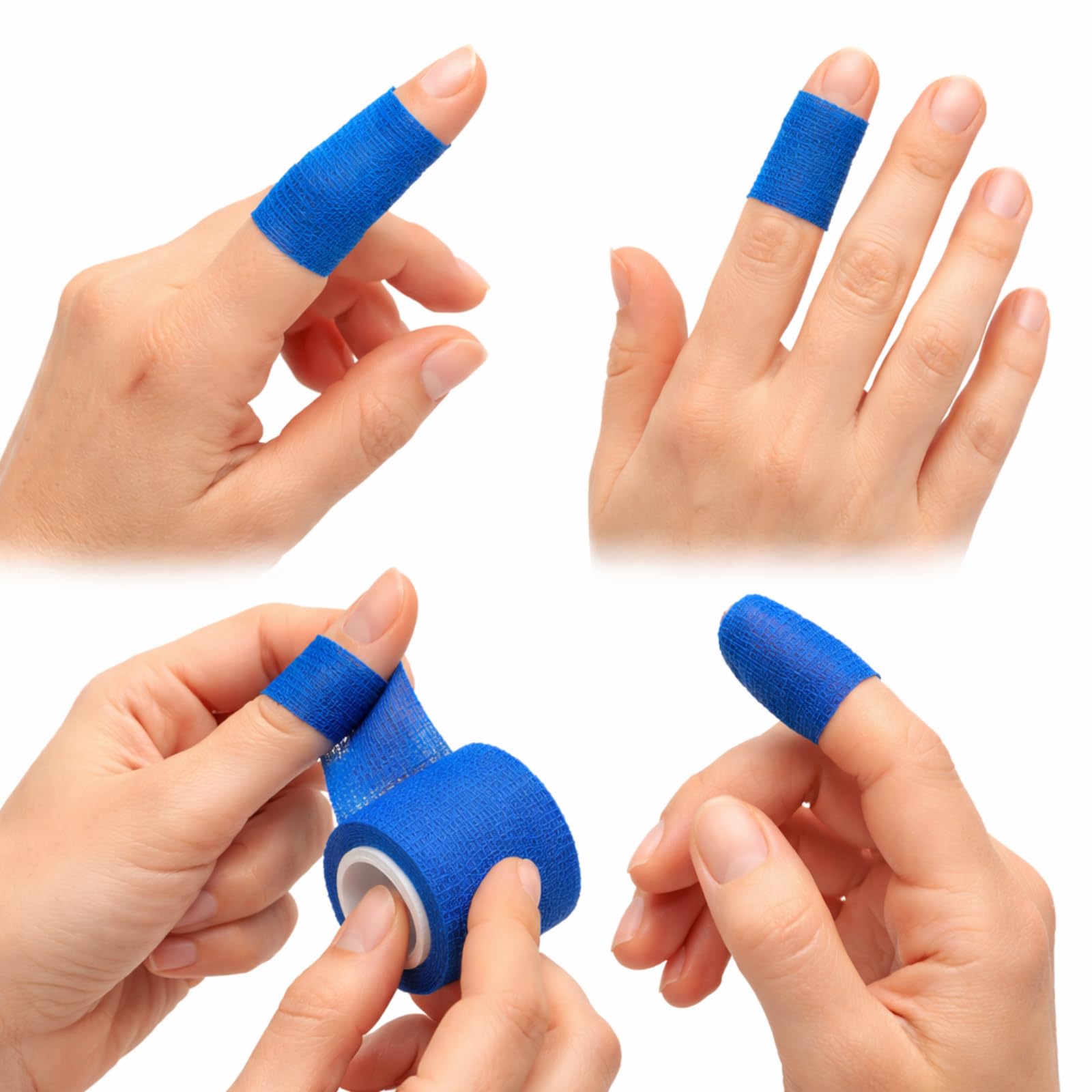 Fingerschnellverband selbsthaftend blau – 120er Pack – kohäsive Bandage ohne Klebstoff – wasserfest, elastisch, latexfrei – je 2,5 cm x 5 m – für Finger, Fingerkuppen & Gelenke