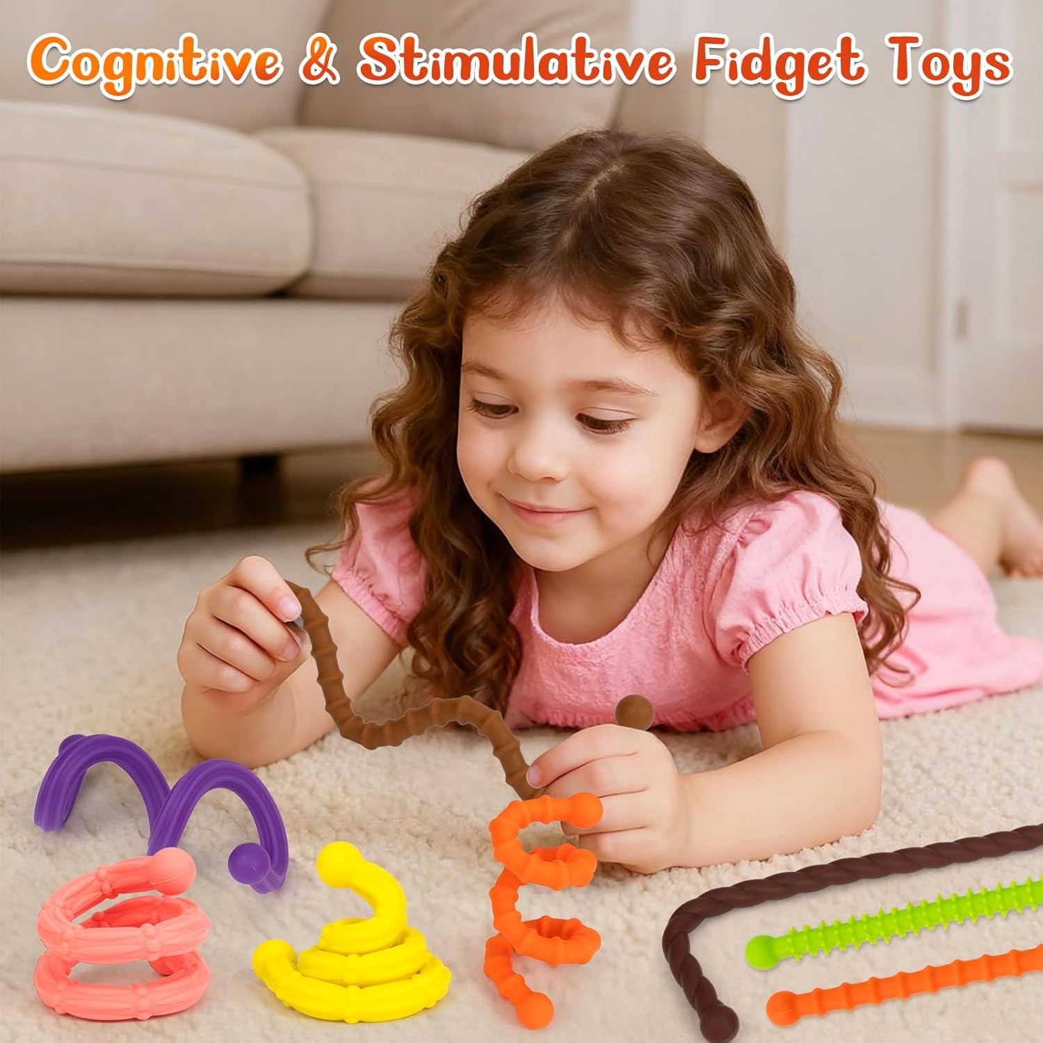 Sensory Fidget Toys for Kids Adults, Easter Day Gift for Kids Age 3 4 5 6 7 8 : 12 Pack Textured Silicone Sensory Stick Quiet Small Fidgets for Stress Anxiety Autistic ADHD Classroom Travel