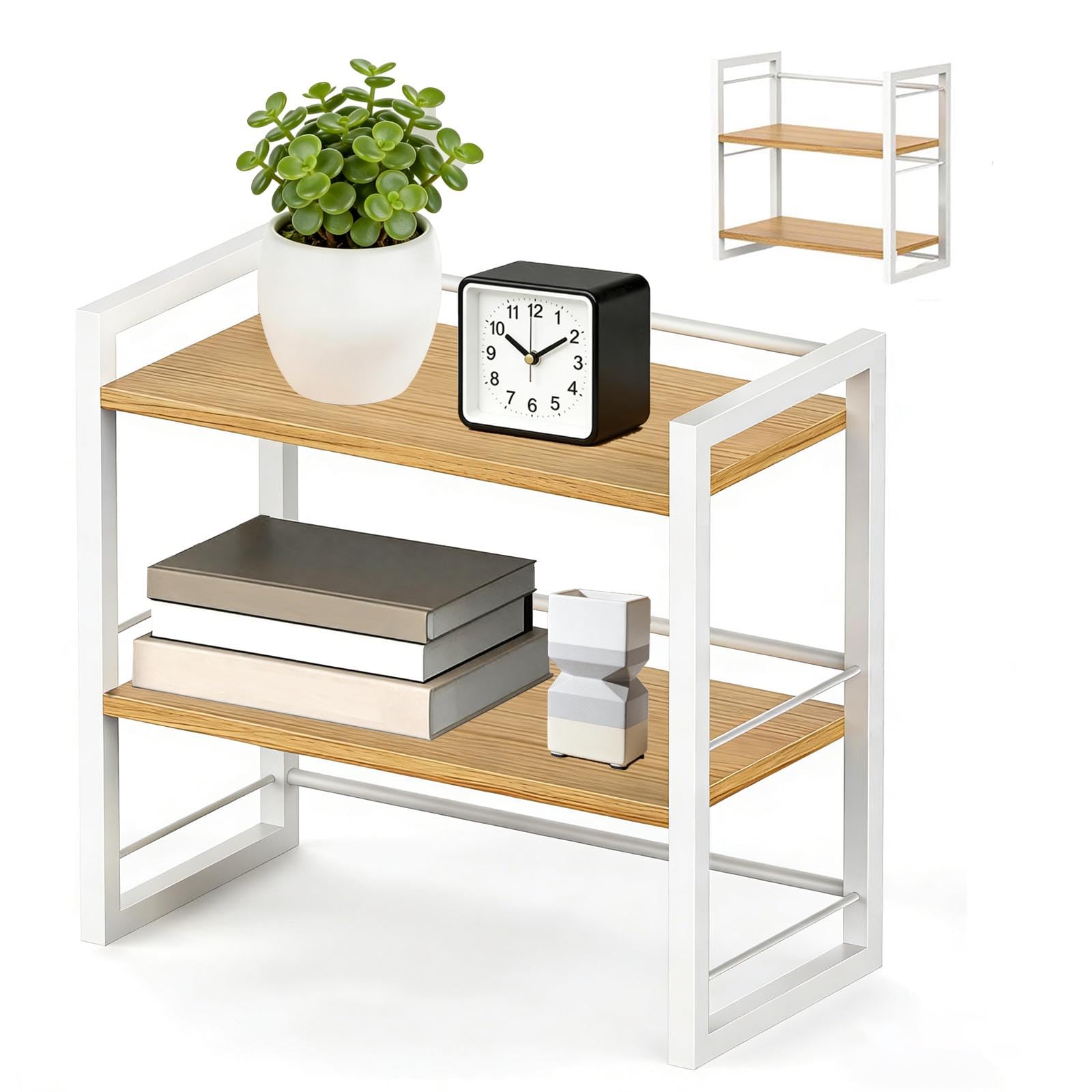 Schreibtisch Regal Organizer Holz, 40 x 20 x 37 cm Doppeldecker Schreibtischregal, Tischregal Schreibtisch, für Schreibtischm, Alltagsgegenstände, Gewürze, Tassen, Weiß