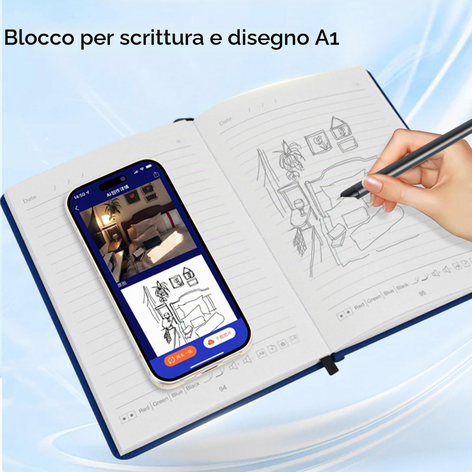 Notebook Digitale con Penna, Pad Elettronico Intelligente Disegno Digitale Notebook Riconoscimento del Testo OCR, per Tablet di Telefono (Blu)