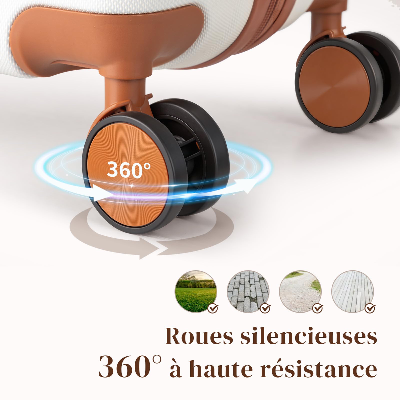 LEADZM Set de 4 Valises de Voyage, Valise Grande Taille & Cabine, Valise Soute Ridide en ABS, Bagages Cabine avec roulettes Pivotantes 360° et Cadenas (Beige-Brun)