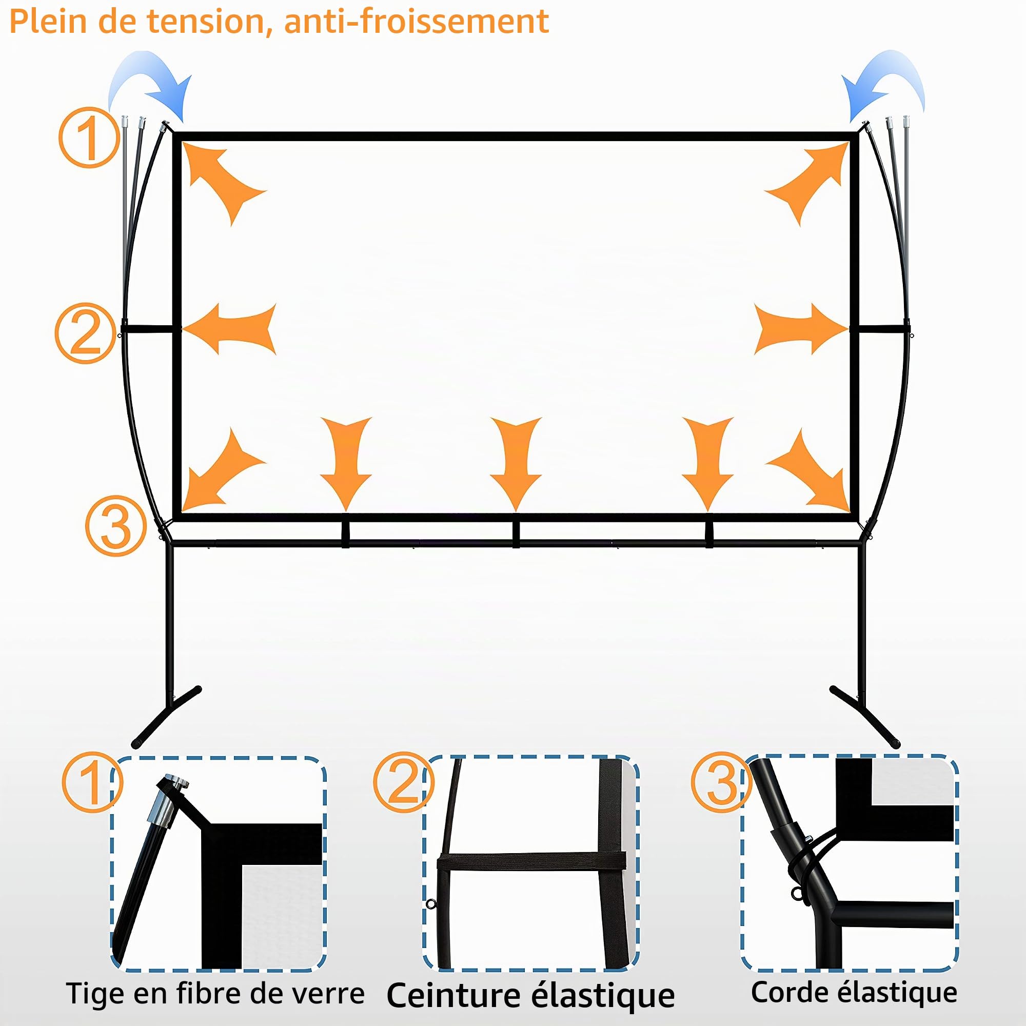 Écran de projection mobile - 339 x 270 cm (150'') - 16:9 - Montage et utilisation faciles - Convient pour le home cinéma et l'extérieur