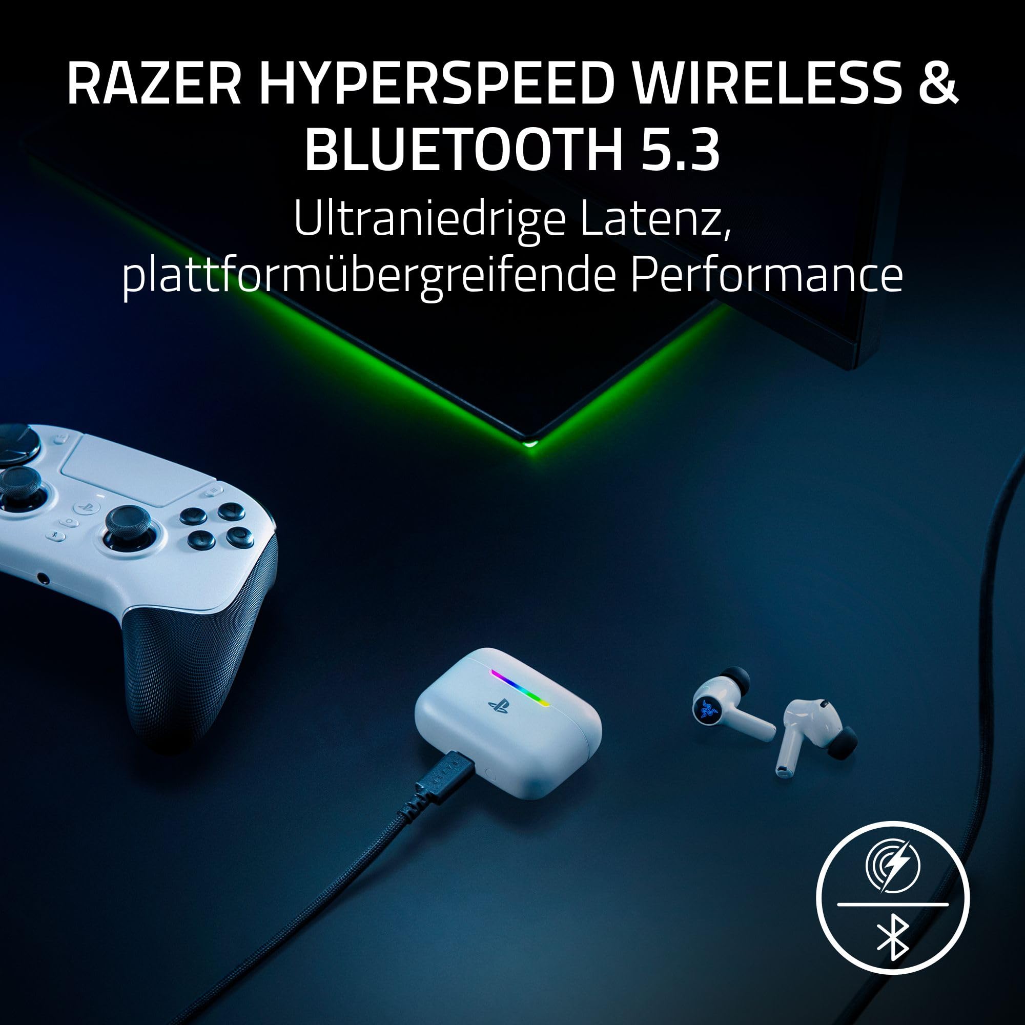 Razer Hammerhead V3 X HyperSpeed PlayStation - Kabellose Multi-Plattform-Gaming-Ohrhörer - HyperSpeed Wireless & Bluetooth - 40 Std Akkulaufzeit - Wasserabweisend IPX4 - THX Spatial Audio | Weiß