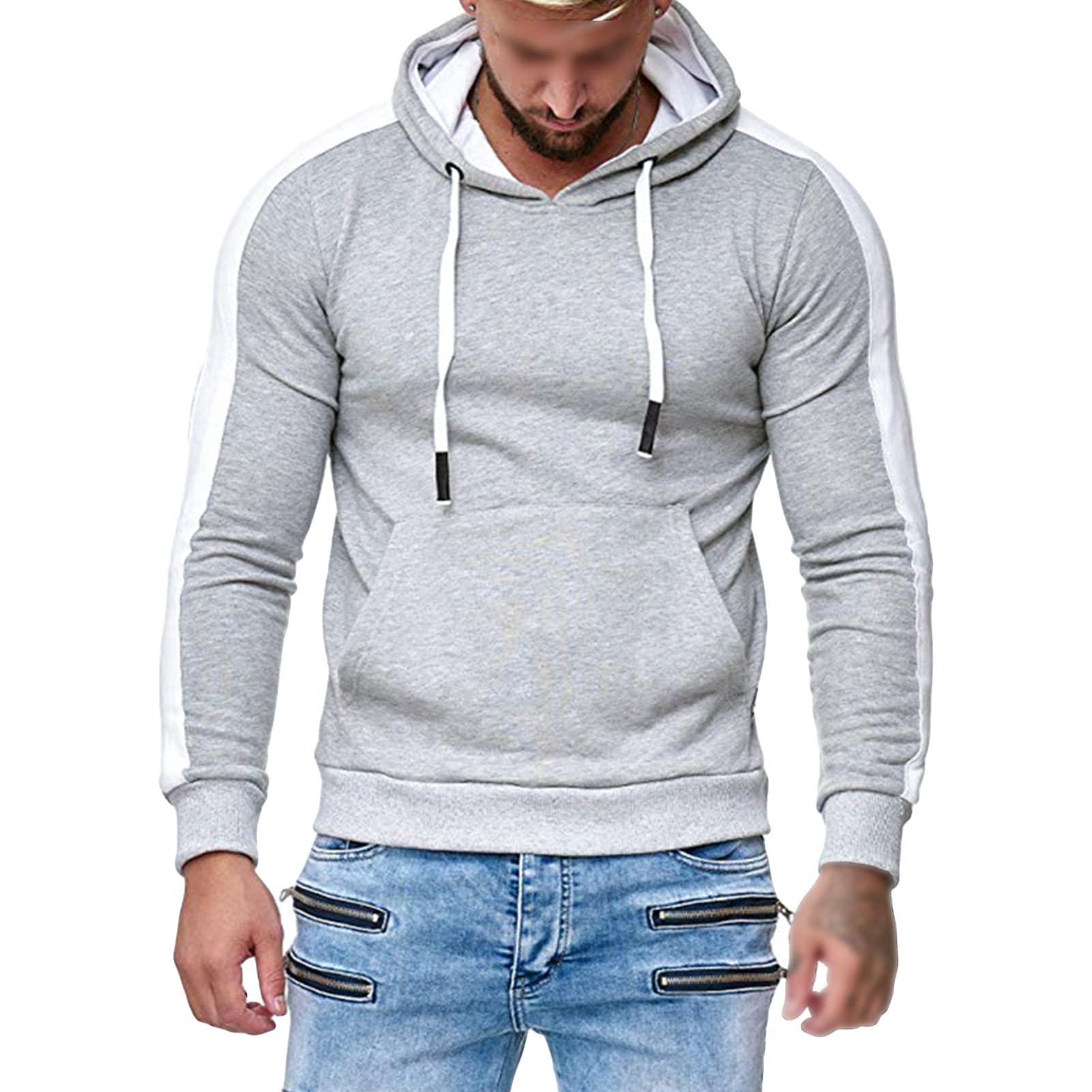 Maiyifu-GJ Men's Gym Workout Athletic Hoodies Long Sleeve Slim Fit Pullover Hoodie Sports Sweatshirts with Kanga Pocket (Light Grey,XX-Large)