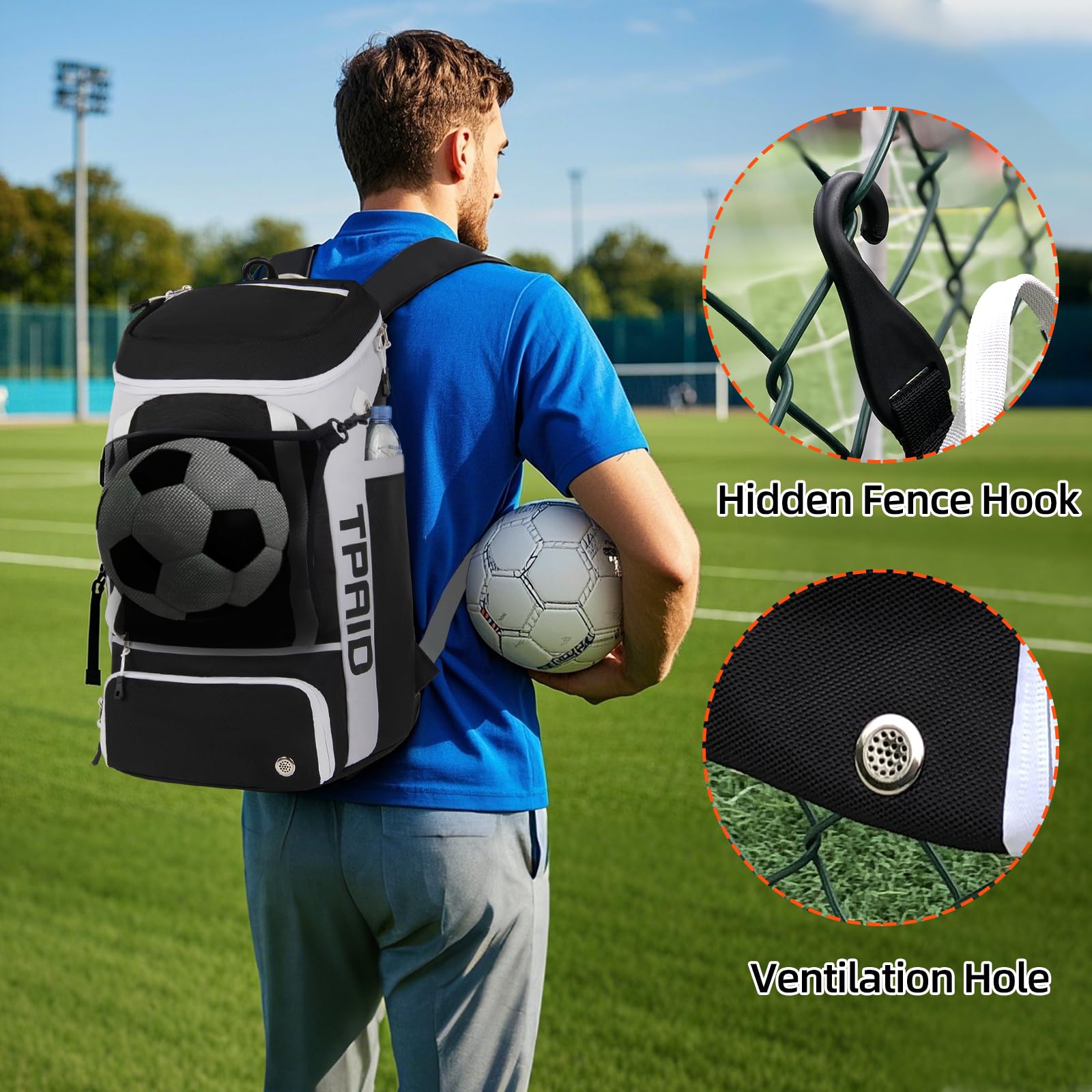 KINGSLONG Basketball Rucksack Fußballrucksack Große Kapazität Softball Tasche mit Schuhfach und Zaunhaken, leichte Fußball Volleyball Softball Ausrüstung für Schläger, Helme, Hüte,Schuhe