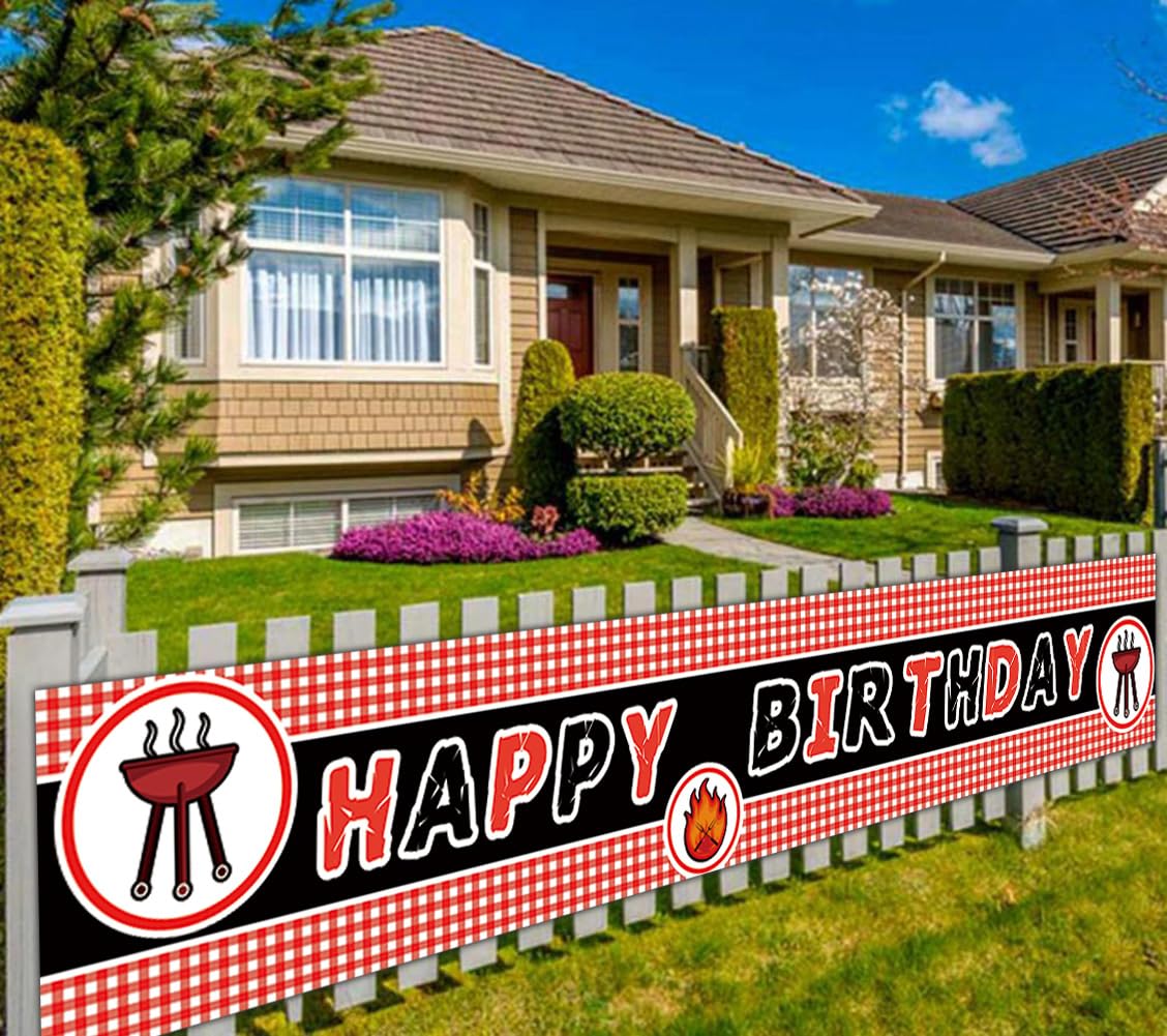 Large Picnic Birthday Yard Sign Banner, BBQ Birthday Party Banner Decorations, Summer Out Door Party Supplies Decorations (9.8 x 1.6 feet)
