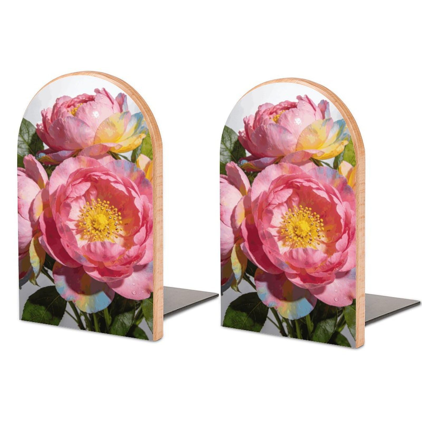 Sujetalibros de madera de flores rosas como regalo original para lectoras y oficinas