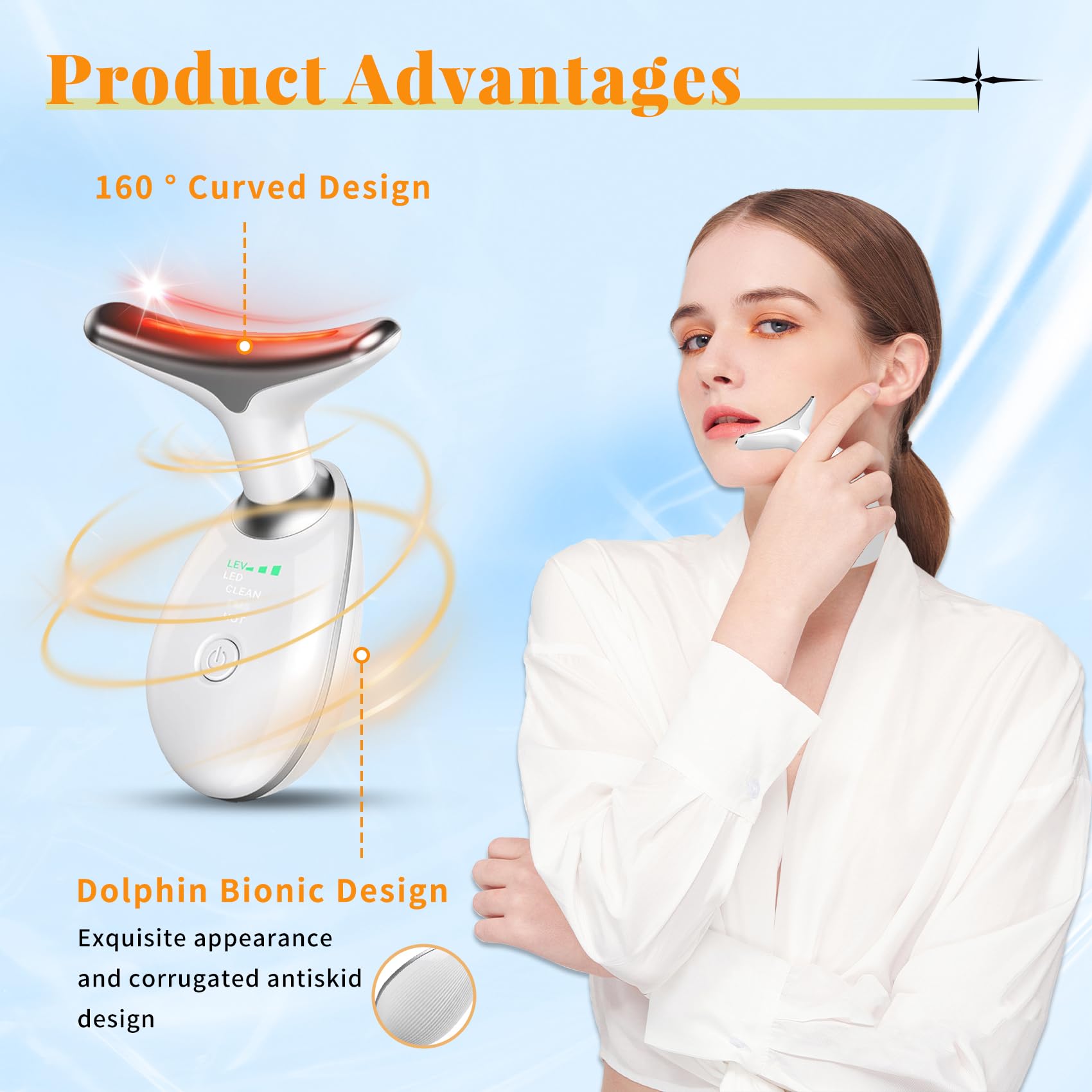 Dispositivo de belleza facial, masajeador facial multifuncional, herramienta de masajeador facial portátil de 7 colores para el cuidado de la piel, blanco brillante 2