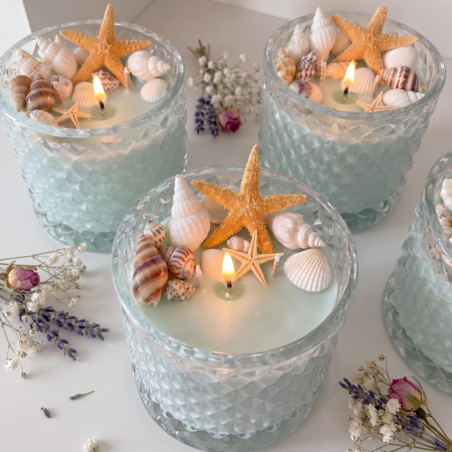 Heigble 4.4 lb Gel Wax for Candle Making Candle Making Kit with Seashells Starfish Pebble Wick Stickers and Liquid Dye and Wooden Wick Device DIY Clear Jelly Make Candles DIY Supplies for Party
