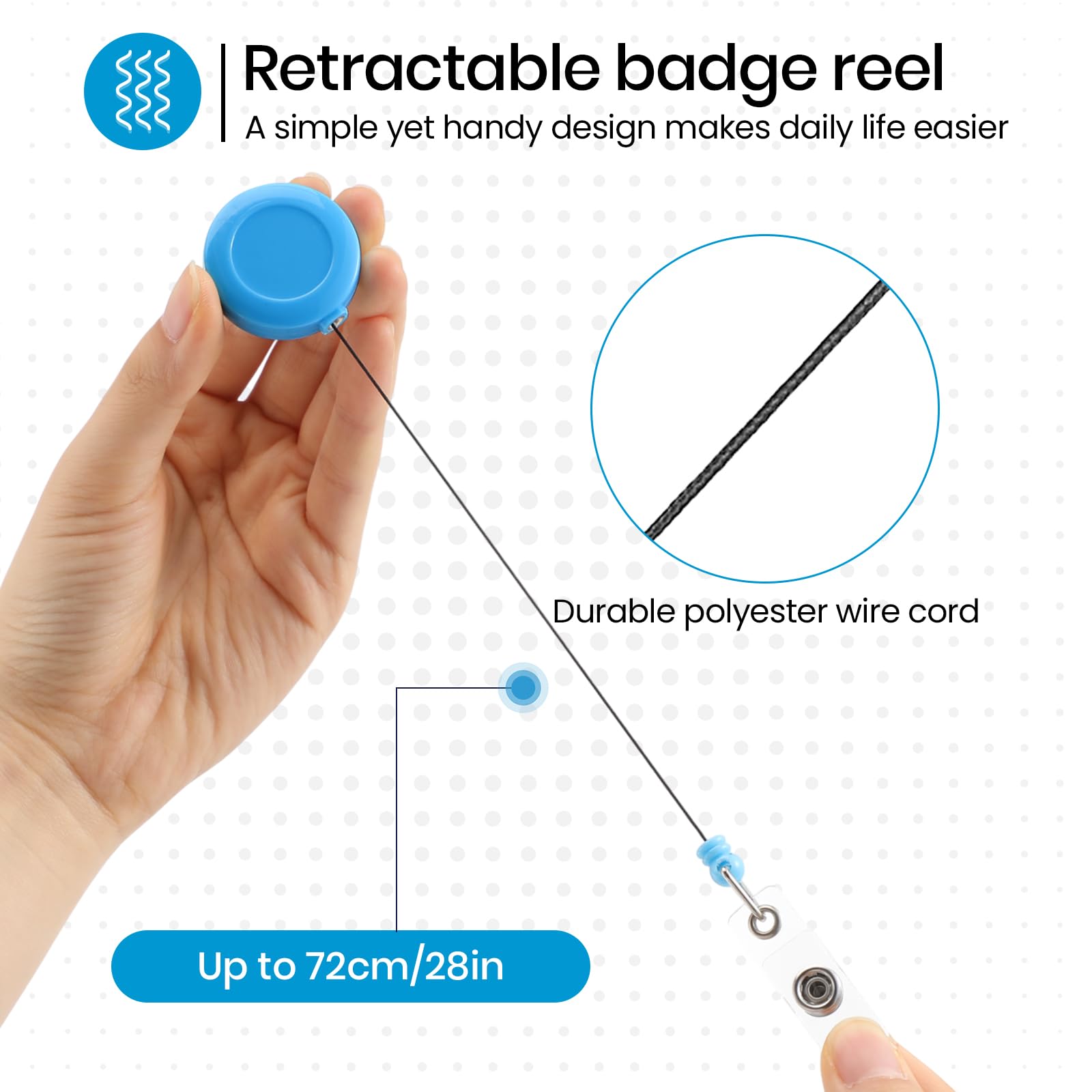 Zonon 100 porta badge retrattile, con clip per cintura in metallo, per infermieri, insegnanti, studenti, forniture per ufficio e scuola (azzurro)