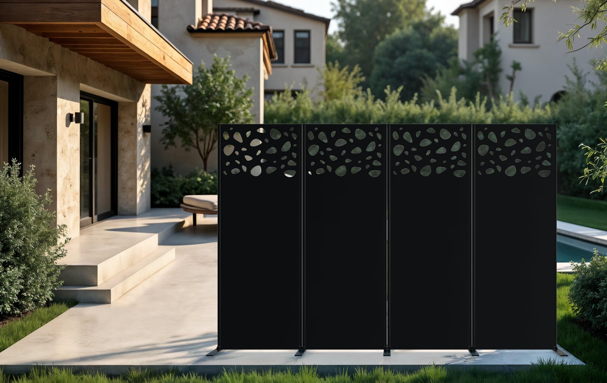 Casanoov Panneau Décoratif SUNNY 1,6x0,60m Acier Noir – Motif Galets Partie Haute Élégant et Moderne – Écran Intimité Extérieur Occultant Durable Installation Rapide Clôture Jardin Terrasse 160x60cm