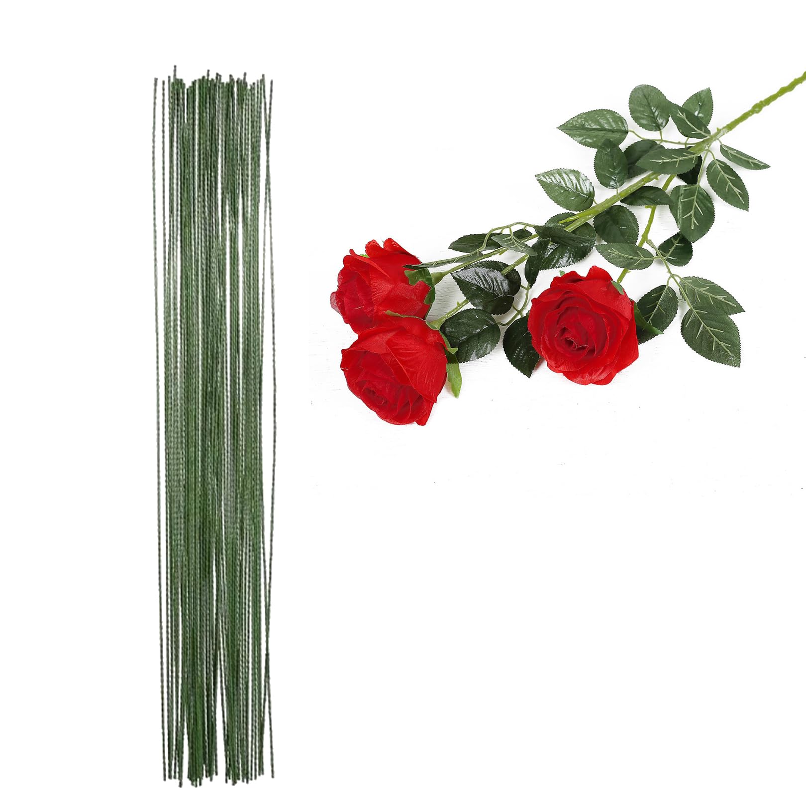 50PCS Florist Wire Stems,BouquetWire Green Craft Wire Floristry Decor Wires,Flexible Floral StemWire Sugar Flower Wire Floristry Green Stub For DIY Flower Craft