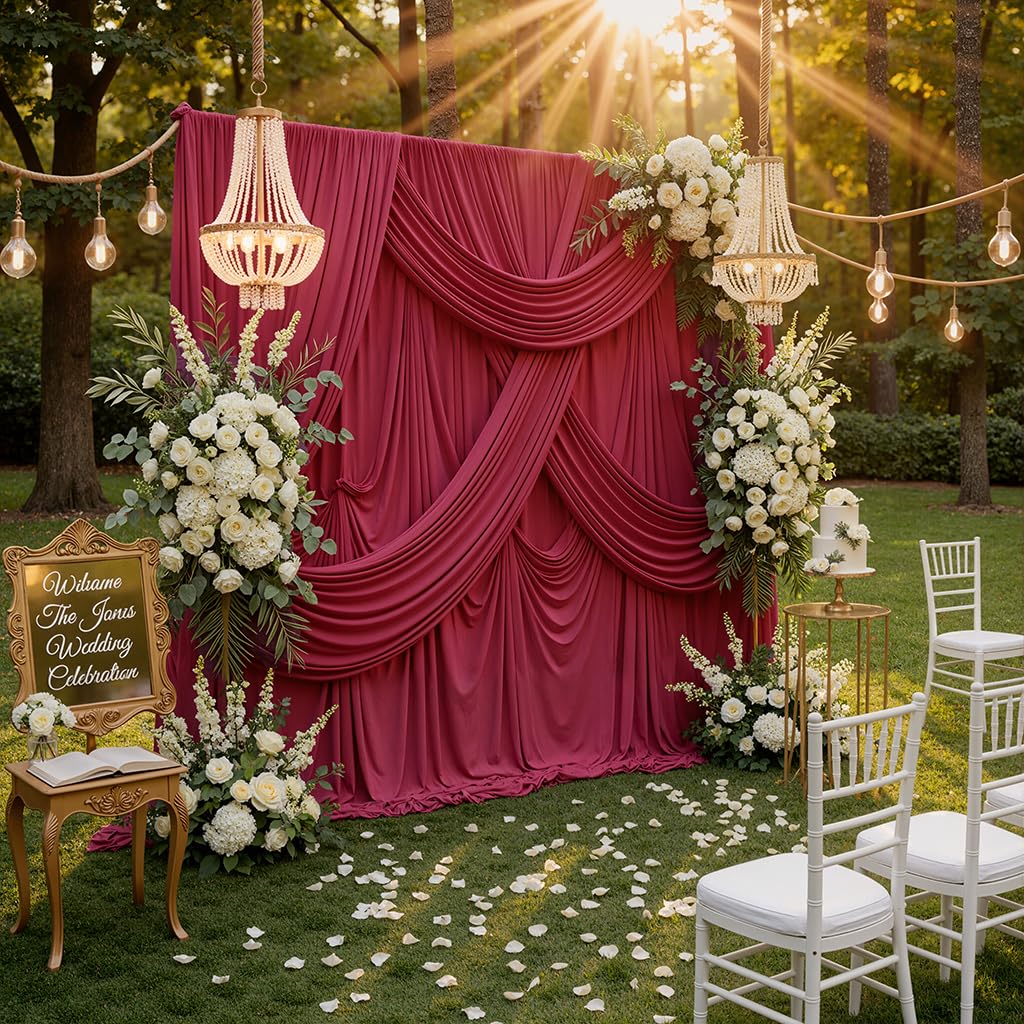 Lot de 6 Rideaux de Fond Bordeaux en Polyester pour fêtes, 1,5 x 3 m, pour fête prénatale, Photographie, fête d'anniversaire