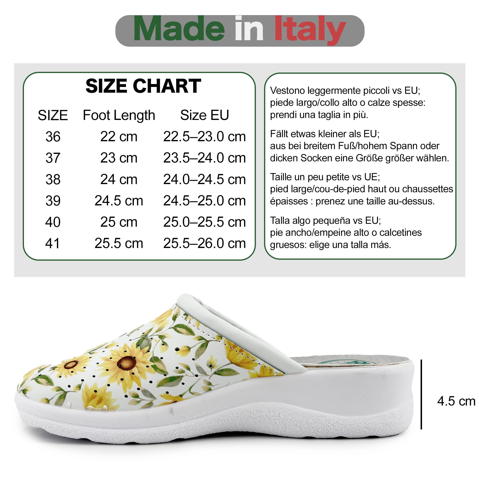 JOMIX Zoccoli Sabot Donna Comodi per Casa Tomaia Floreale Plantare Morbido Suola Antiscivolo Silenziosa Leggeri Facili da Indossare Zeppa Bassa 4.5 cm