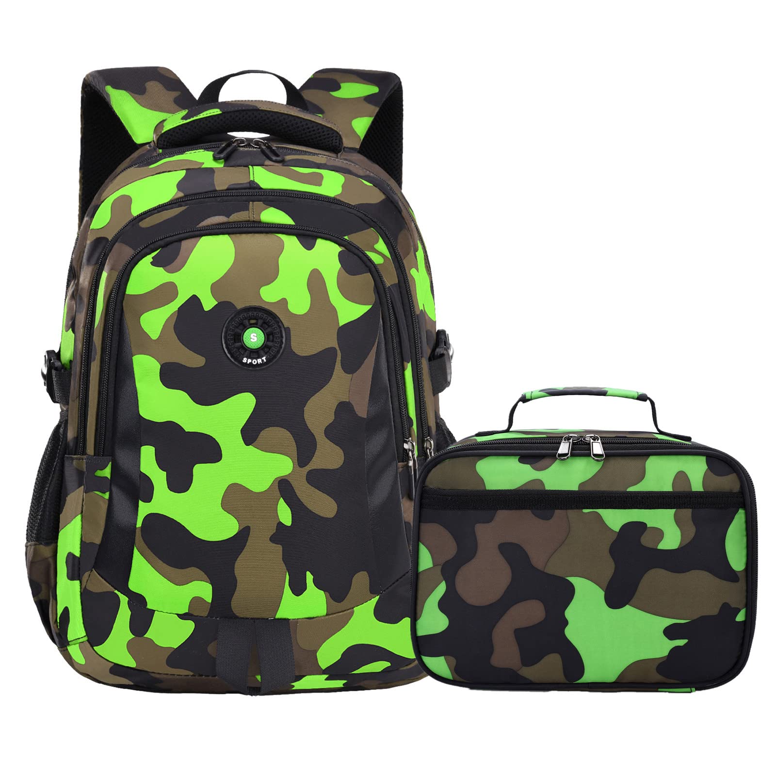 Ladyzone Camo School Backpack Lunch Box Set Lightweight Schoolbag Travel  Camp Outdoor Daypack