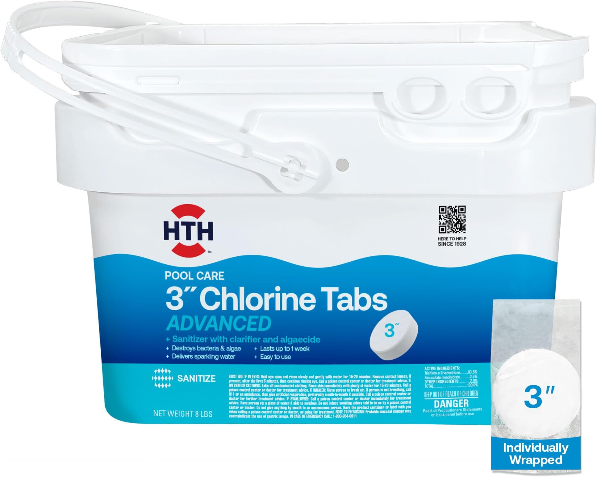Swimming Pool Care 3" Chlorine Tabs Advanced, Individually Wrapped Tablets