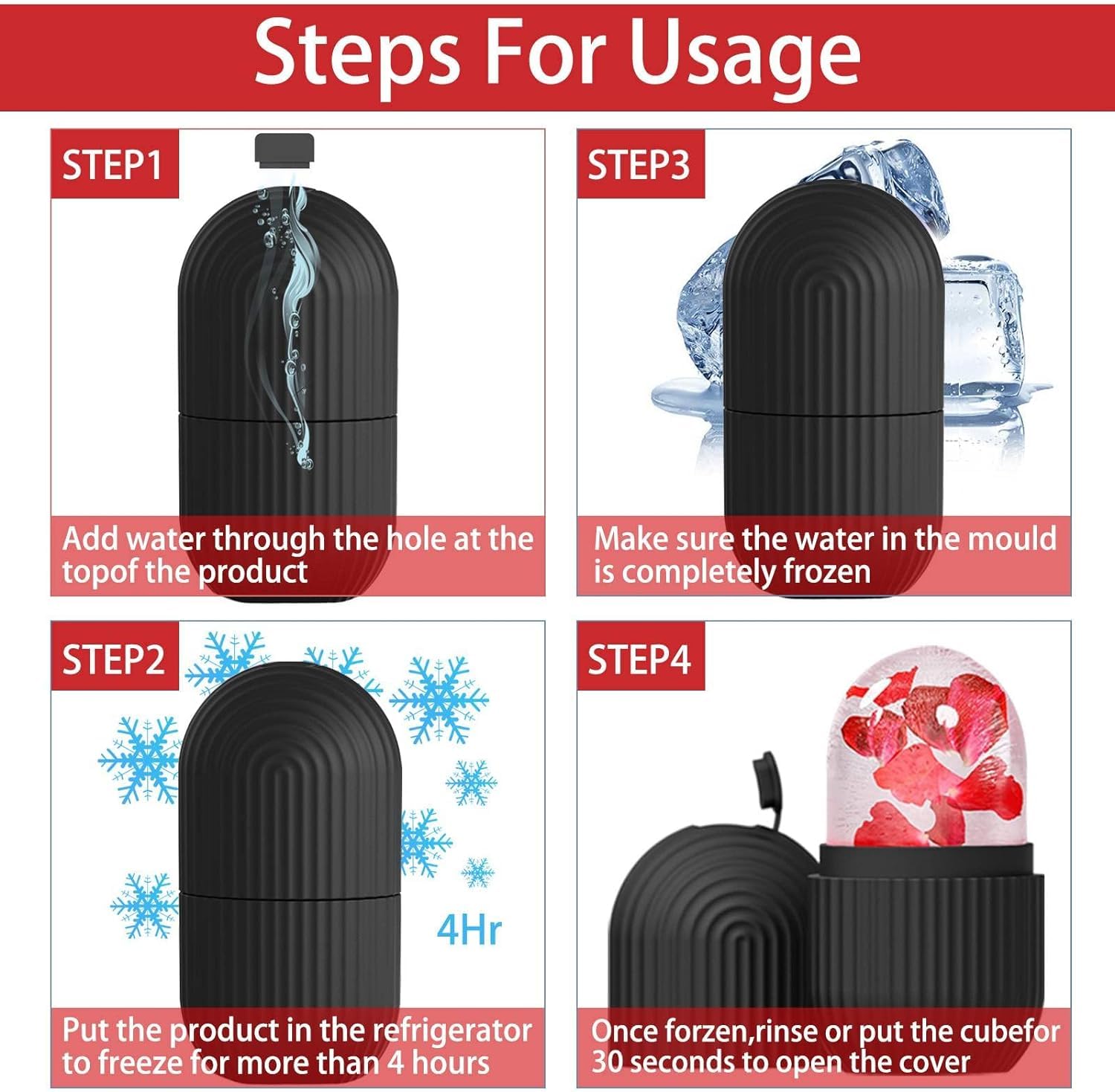 INOVERA Ice Roller for Face Massager | Reusable Ice Holder Tool for Glowing & Clear Skin | Easy to Use and Carry | Cold Massage Therapy for Skin (Black) 4