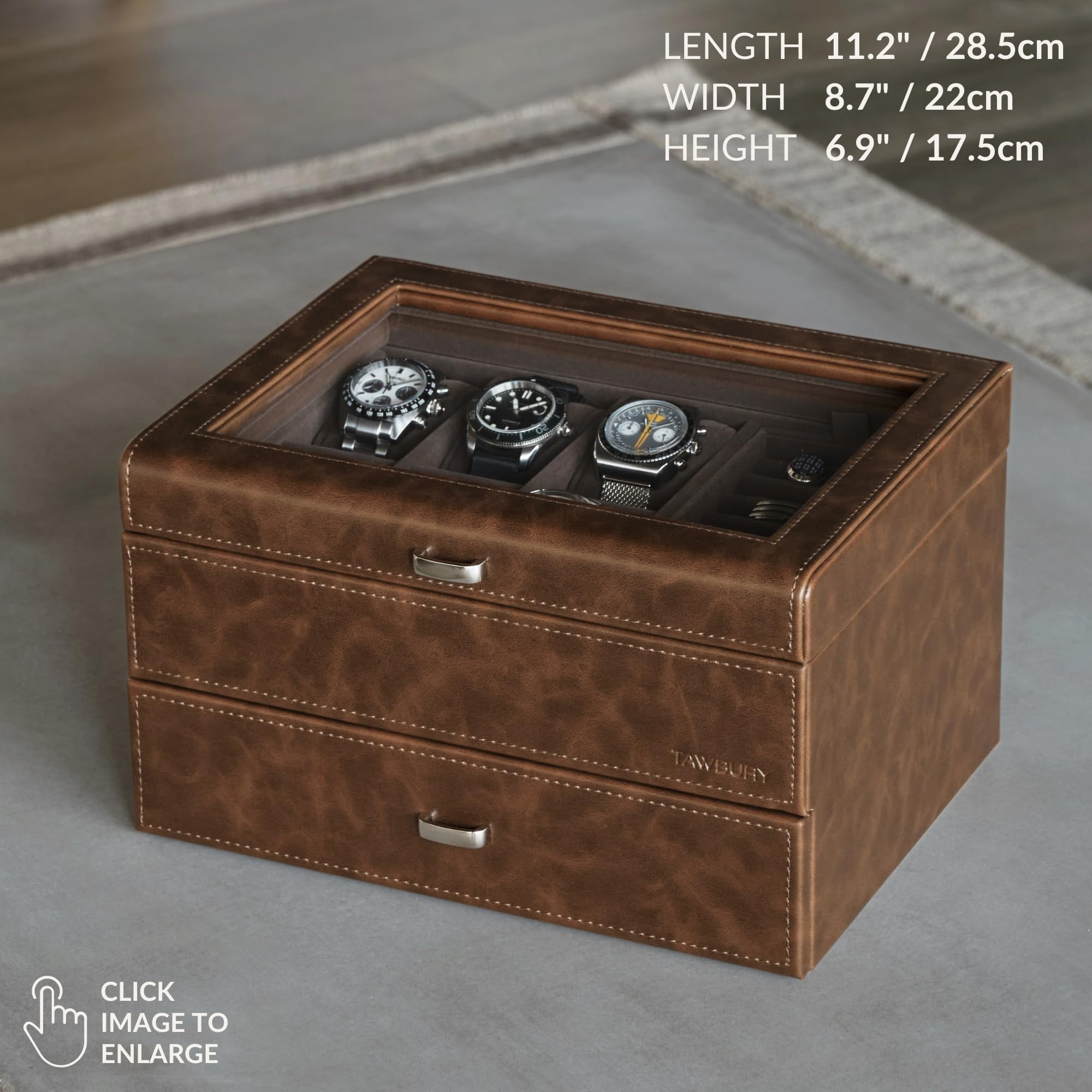 TAWBURY 6 boîtes à montres et bijoux pour homme – Présentoir de montres en cuir végétalien