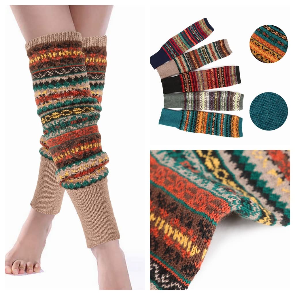 ACiyD Pares de Calentadores de Pierna de Punto a Rayas para Mujer Calcetines de Botas de Moda de Rodilla sin Pie de Invierno (Color : D, Size : 49 * 14CM) (A 49 * 14CM)