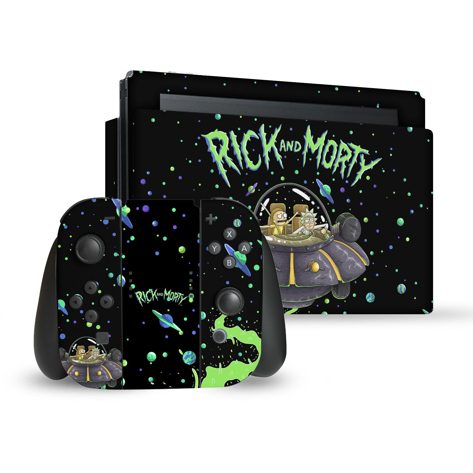 Head Case Designs sous Licence Officielle Rick and Morty Le Space Cruiser Graphiques Vinyle Autocollant De Jeu Peau Compatible avec Nintendo Switch Console & Dock & Joy-Con Controller Bundle