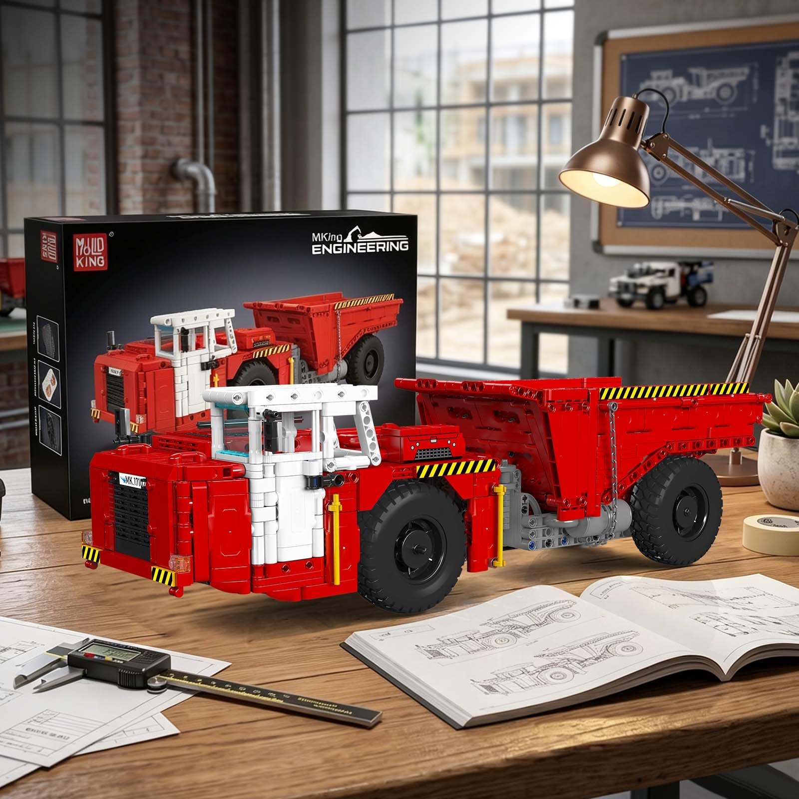 Mould King 17102 Set di costruzione di camion con cassone ribaltabile articolato per miniera, 1730 pezzi, modello di veicolo ingegneristico resistente, modello di display per camion fuoristrada rosso