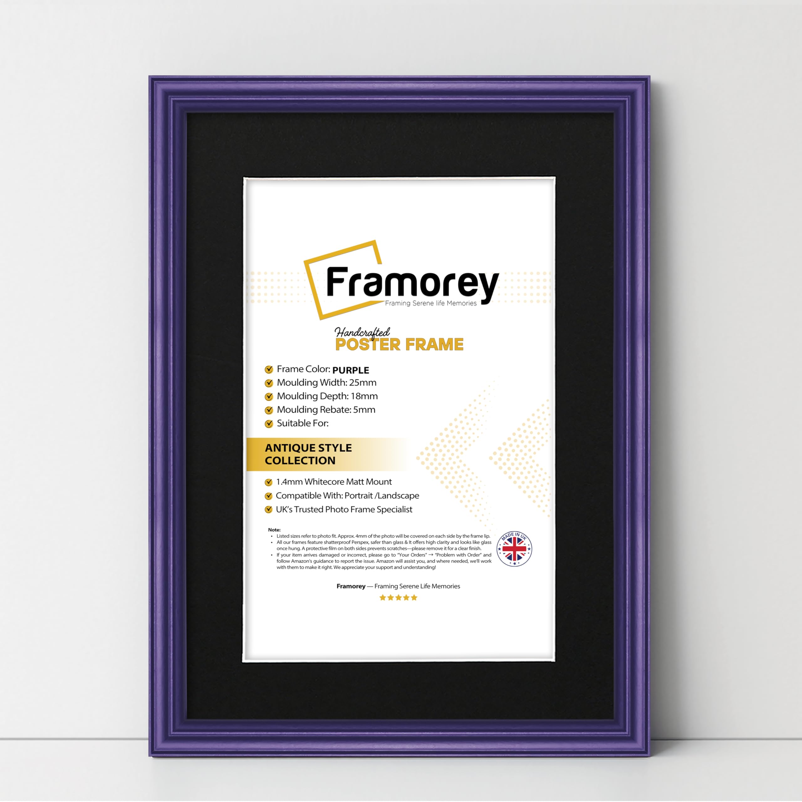 FRAMOREY LW Antique Style Photo Frames 14x11" Size Purple Picture Frame With 12x8" Size Black Mount, Modern Art Picture Frames, Wall Hanging Poster Frame, Photo Print Frames