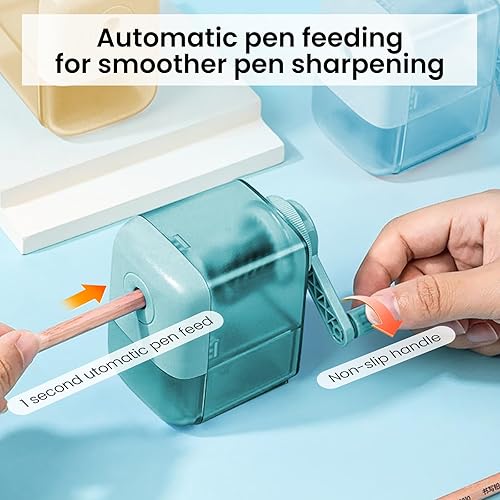 Miniatura 10 de ZQS Sacapuntas manual, lápiz de manivela de entrada automática, para lápices de 0.272-0.315 in y lápices de colores, para niños, estudiantes, aula,