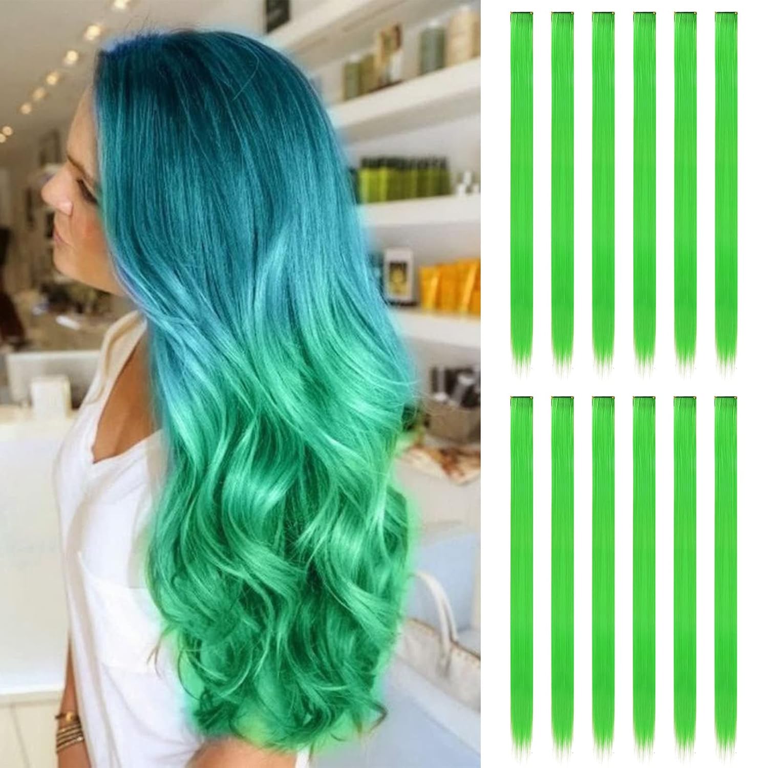 12 Pcs Colored Hair Extensions Clip in, 22 Inch Rainbow