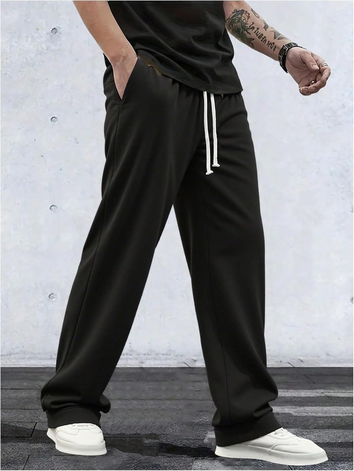 SOLY HUX Men's Baggy Sweatpants Drawstring Elastic Waist Straight Leg Workout Pants with Pockets - Image 2