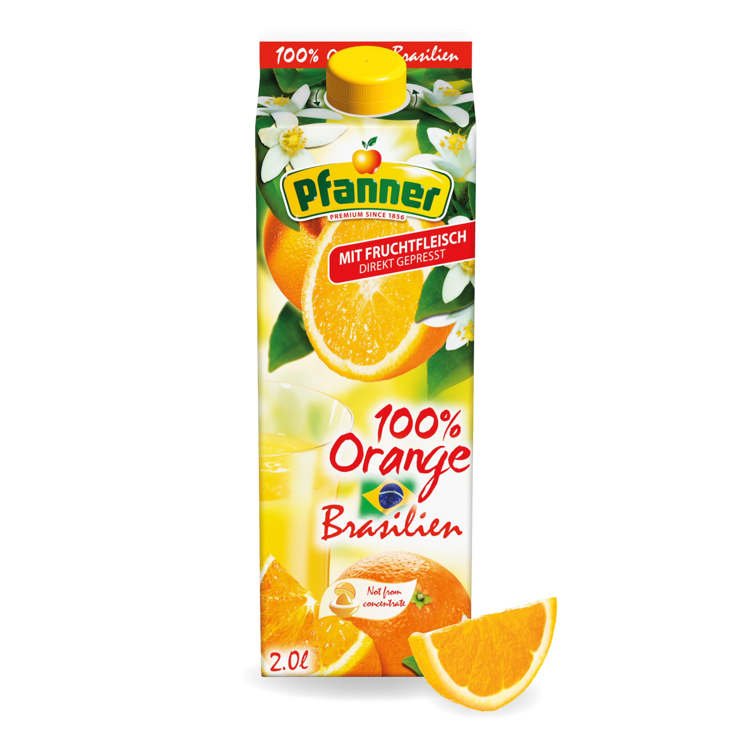 Pfanner 100% Orangensaft aus Brasilien – Direktsaft aus 100% Orangen mit Fruchtfleisch (1 x 2 l)