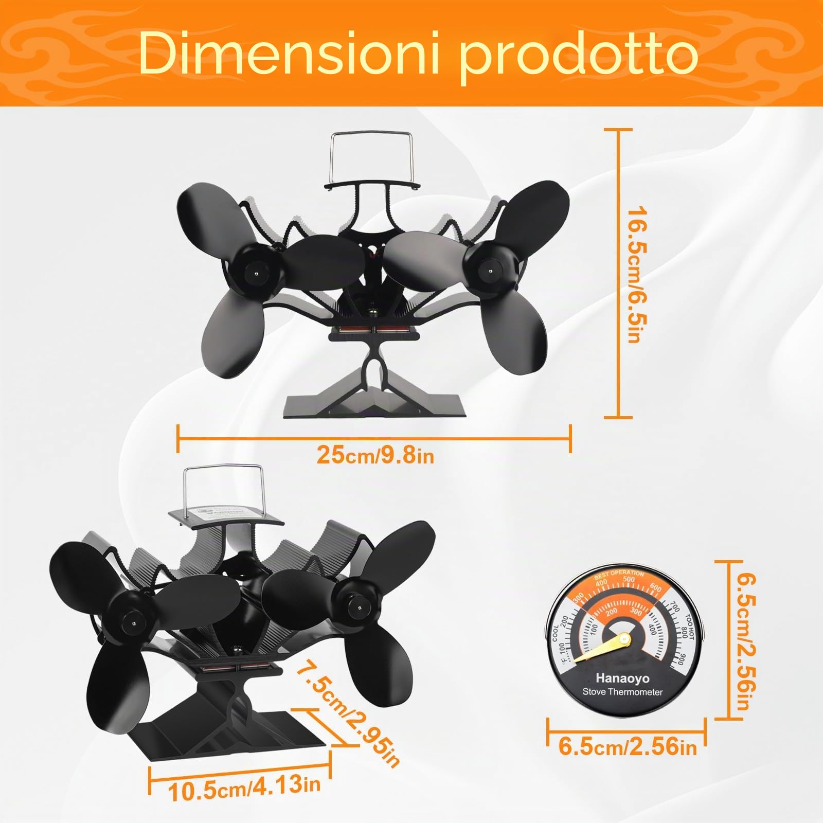 Hanaoyo Ventola per stufa, ventilatore a legna con due motori, doppia ventola per camino alimentata a calore, circolazione del calore silenziosa ed efficiente, ventola per stufa a legna per