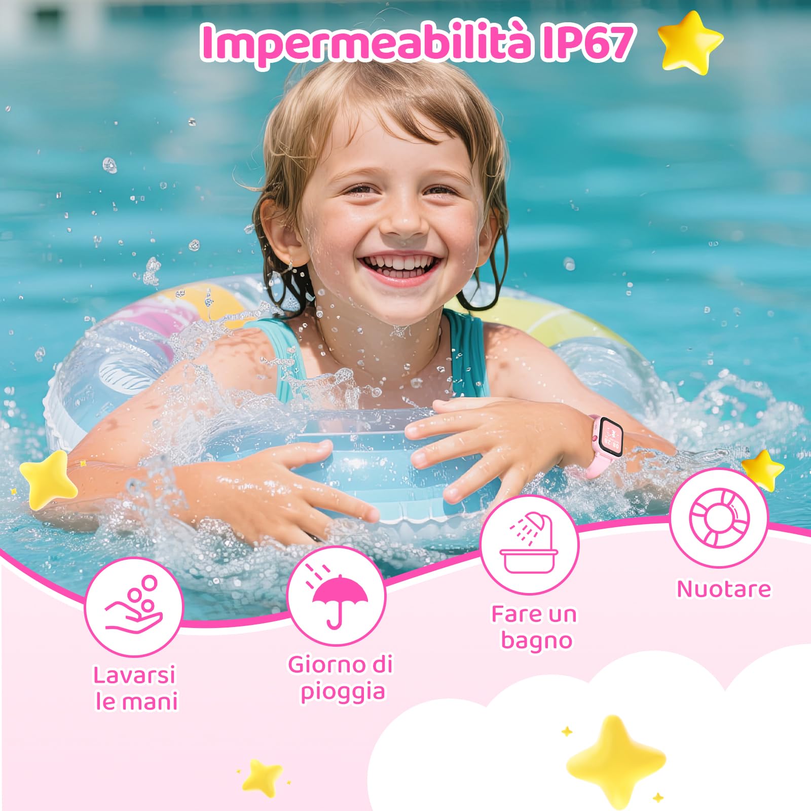 CHAKEYAKE Reloj Inteligente Niño, 4G Llamadas de Voz y Vídeo, GPS, SOS, IP67, Modo Clase, Rastreador de Sueño y Podómetro, Pantalla Táctil de 1.83 Pulgadas, Regalo Ideal para Niños y Niñas 4-12, Rosa