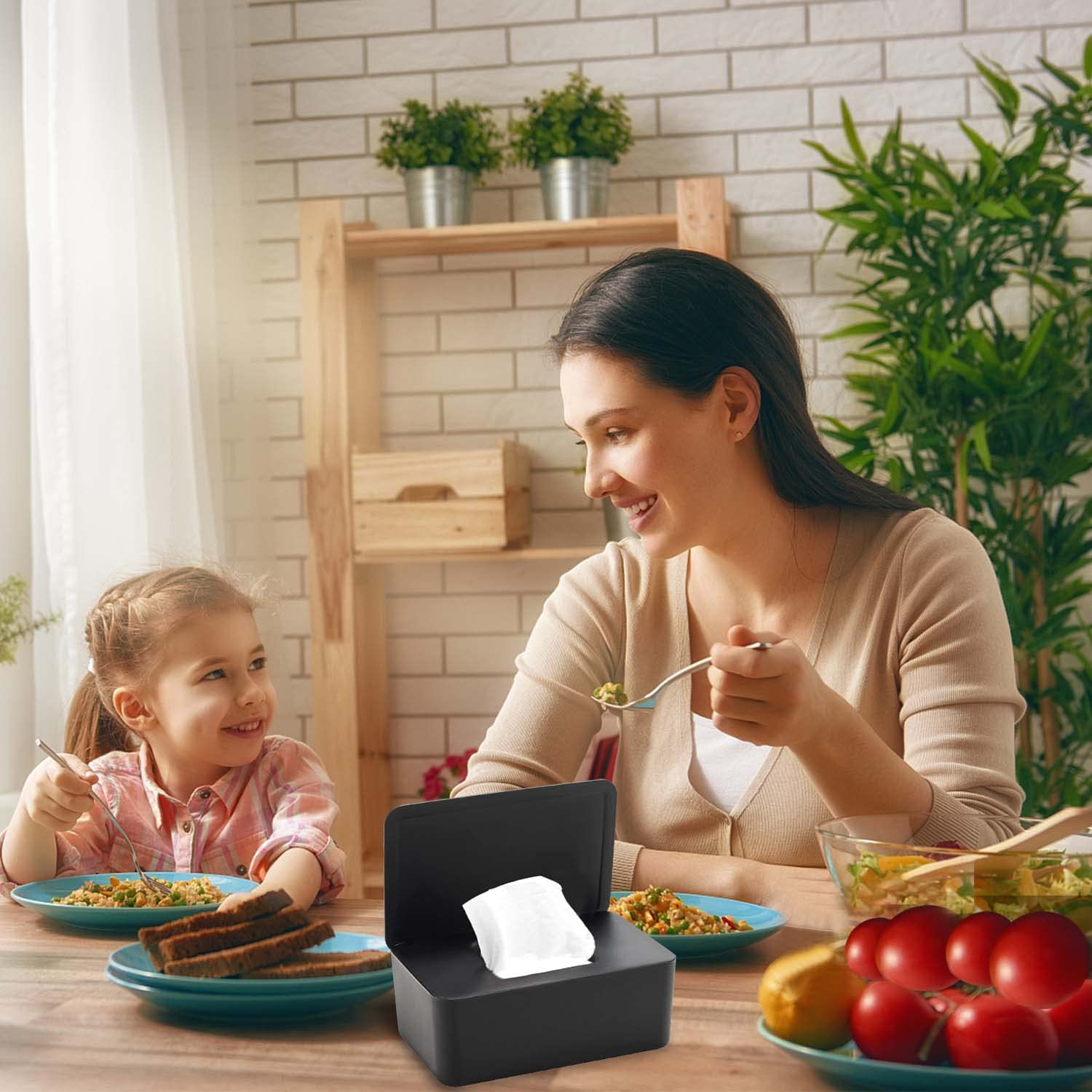 Porta Toallitas Bebe, 2 Pieza Caja Toallitas Bebe, Dispensador Toallitas Bebe con Cubierta de Polvo, Caja para Toallitas Humedas Adecuado para Escritorio Aire Libre Viajes (Gris+Negro)