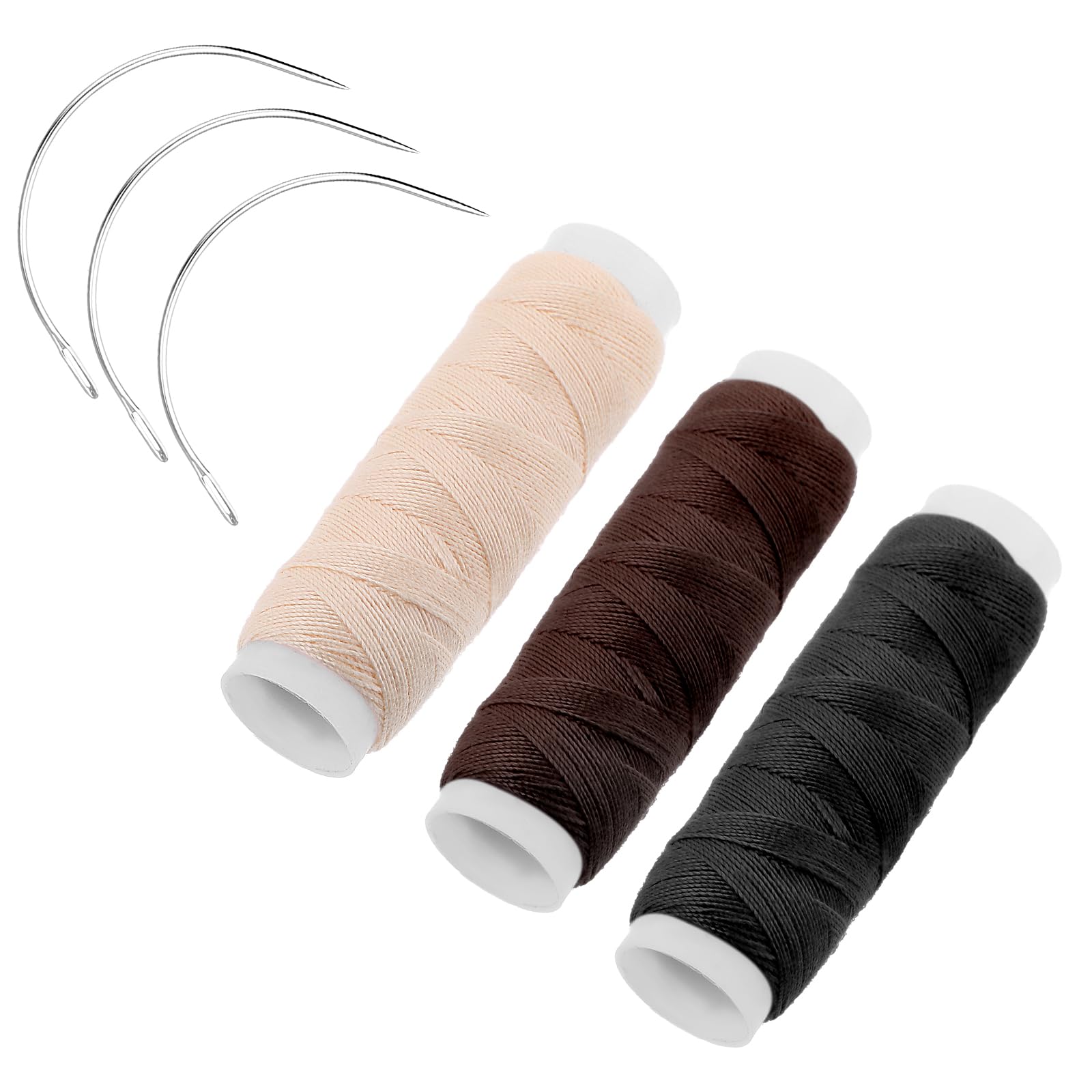 3 Rollen Haarwebgarn & 3 Nadeln – Schwarz, Braun, Beige, Je 60 M, Für Perücken & Haarverlängerungen