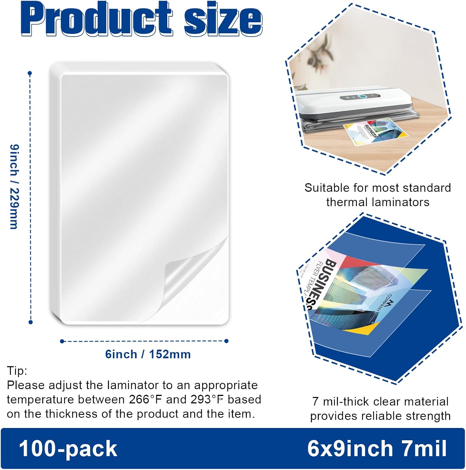 200 Pack 7 mil Thermal Laminating Pouches for 5.5x8.5inch Half Letter Paper Clear Laminating Pouches File Card Laminating Pouches Thermal Laminate Pouch Tags for Work Permits Pass Photos 6" x 9"